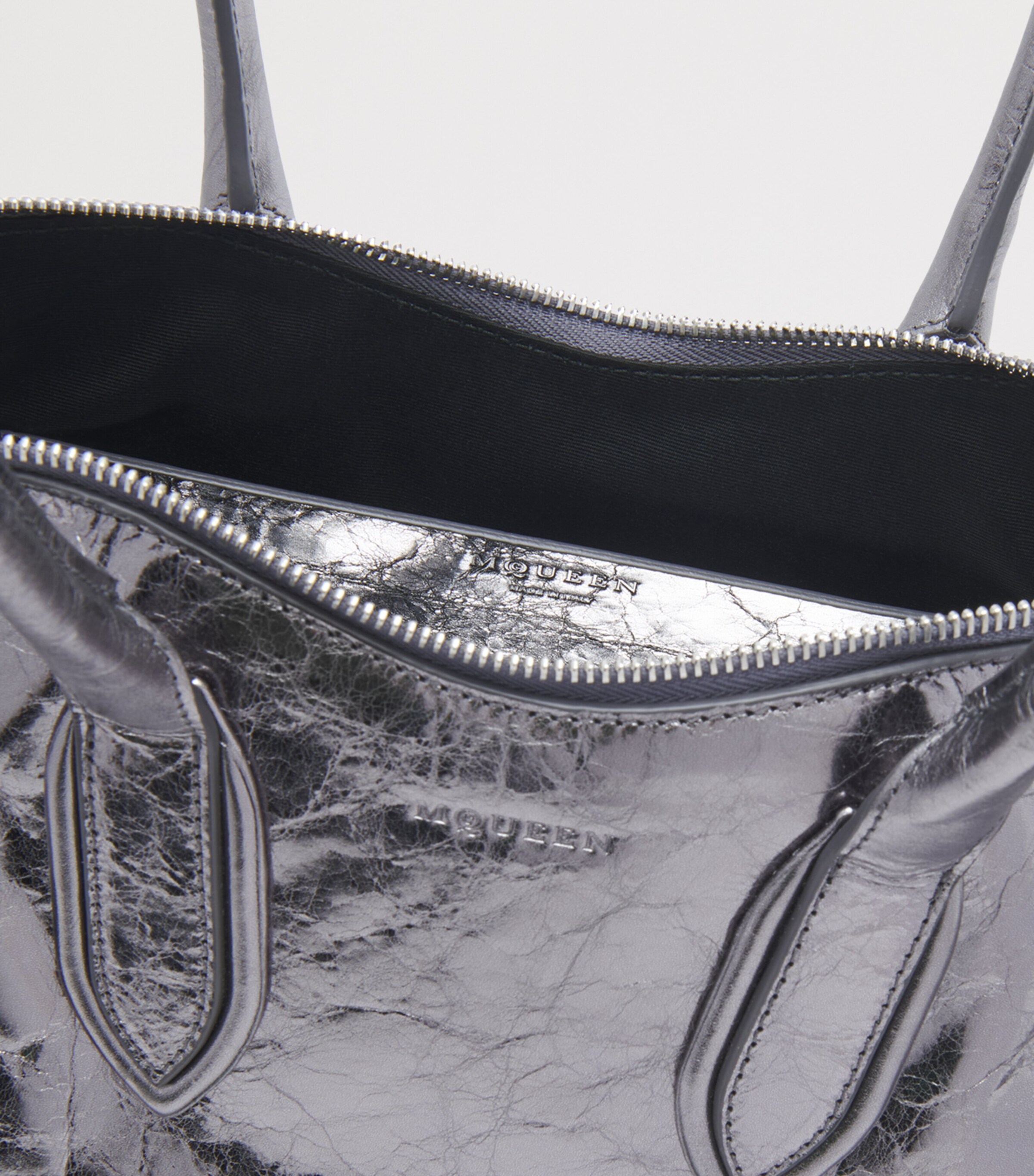 McQueen Metallic Leather Manta Top-Handle Bag Image 5