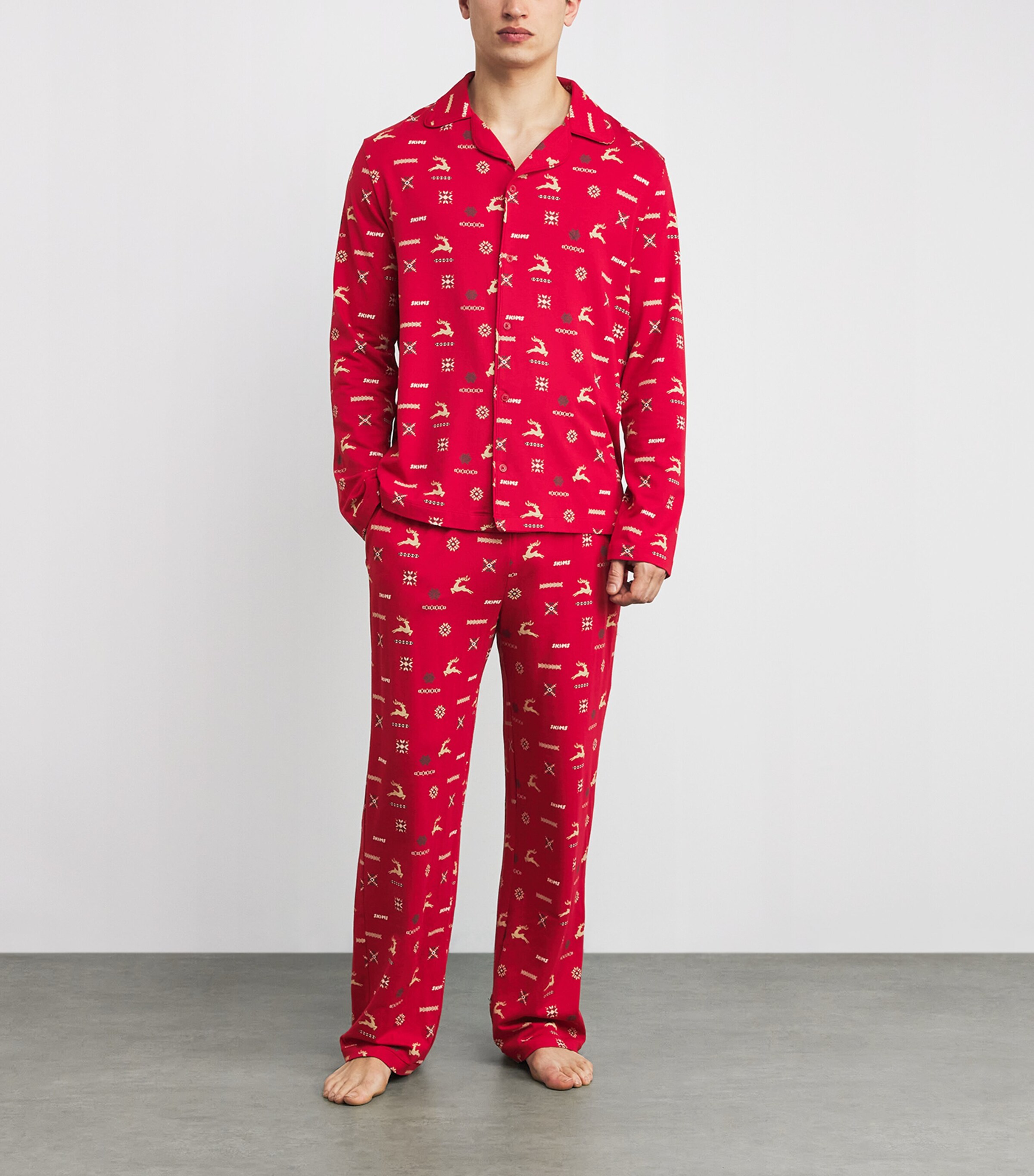 Skims Mens Jersey Sleep Pyjama Set Cranberry Vntg Deer Image 2