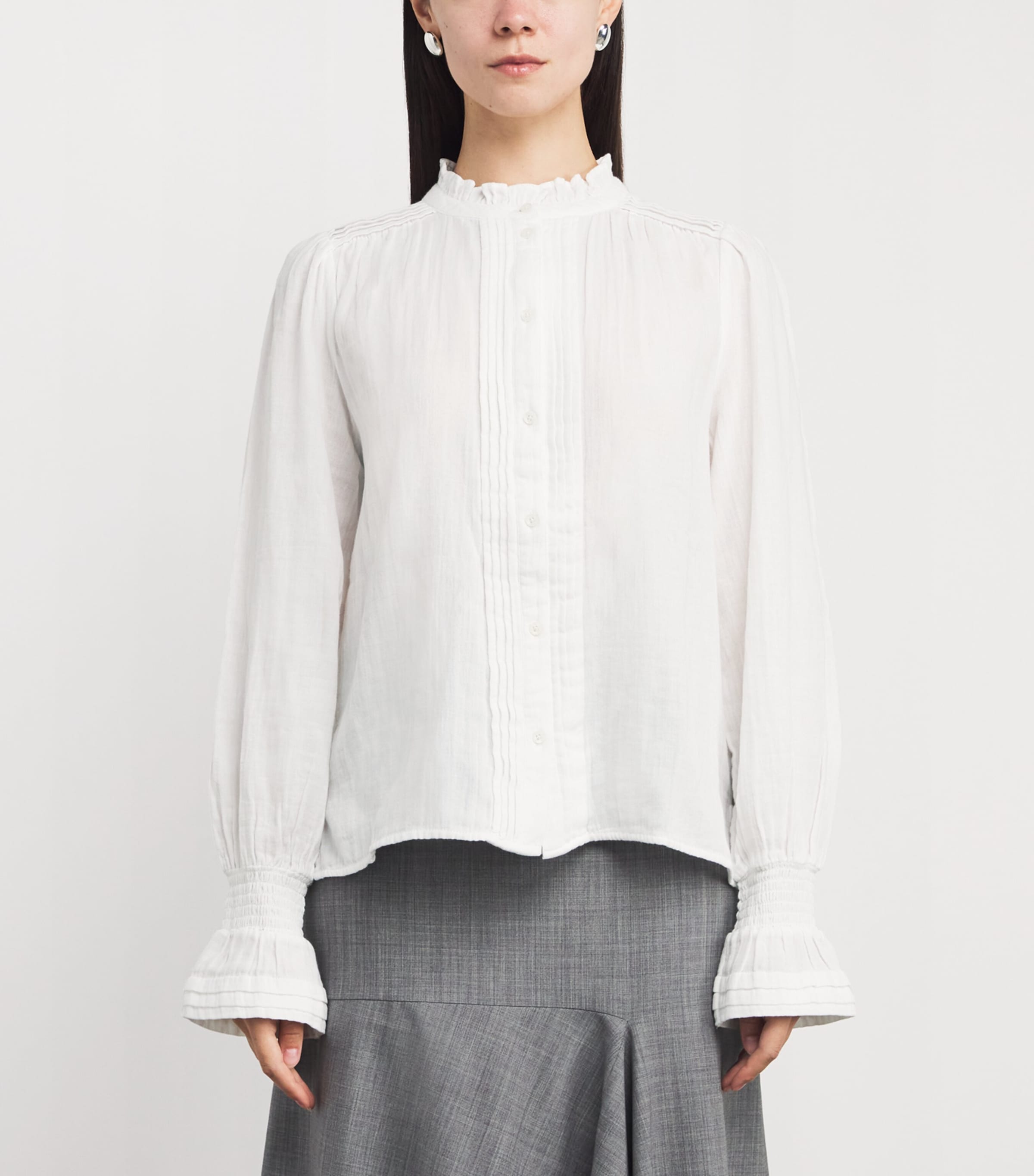 ME+EM Womens Cotton Pleated Blouse Soft White Image 3