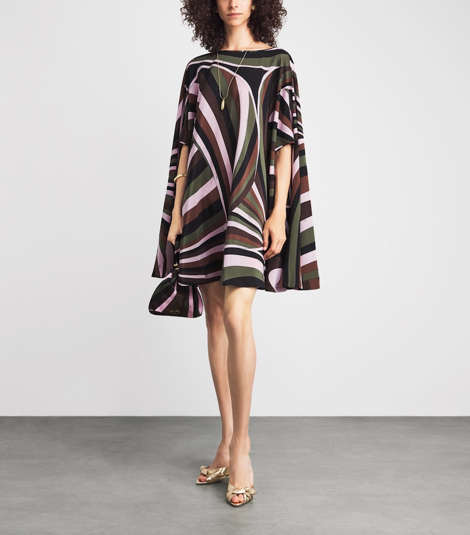 PUCCI Womens Silk Printed Kaftan Mini Dress Khaki Pink Image 2