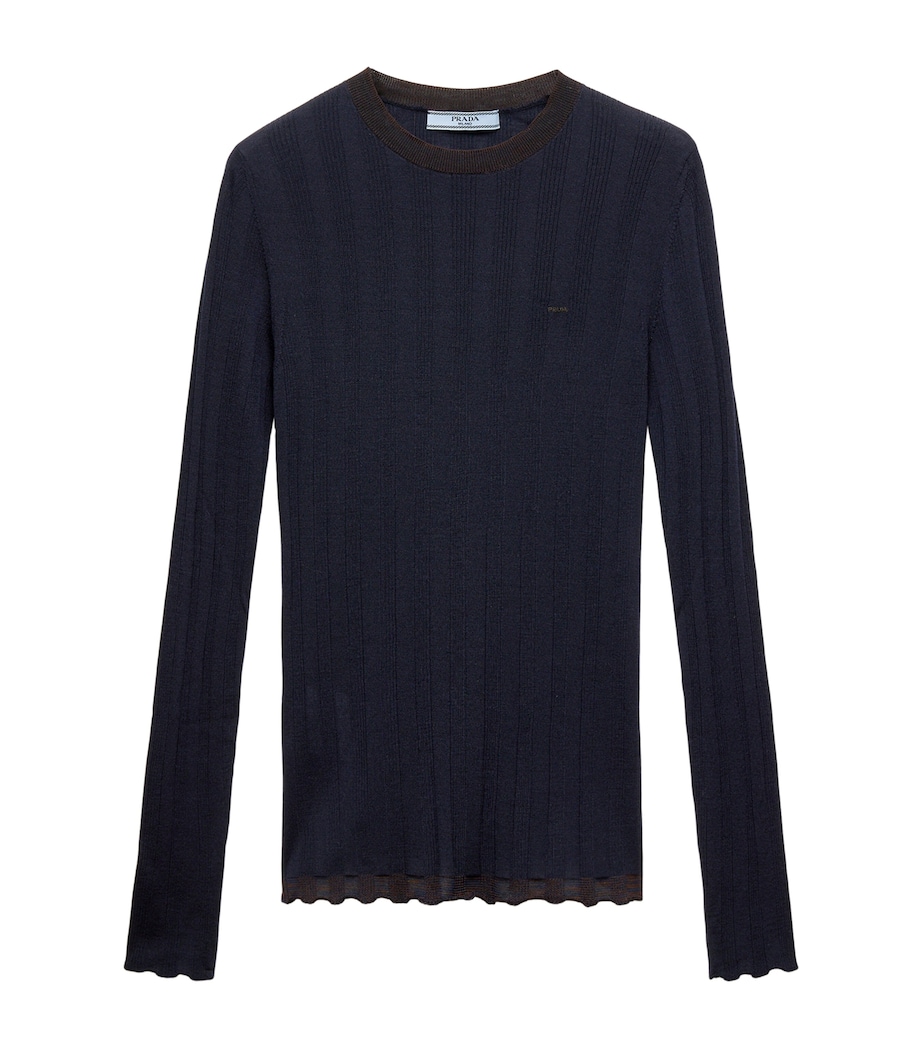 Prada Womens Wool-Cotton Sweater Blue Image 1