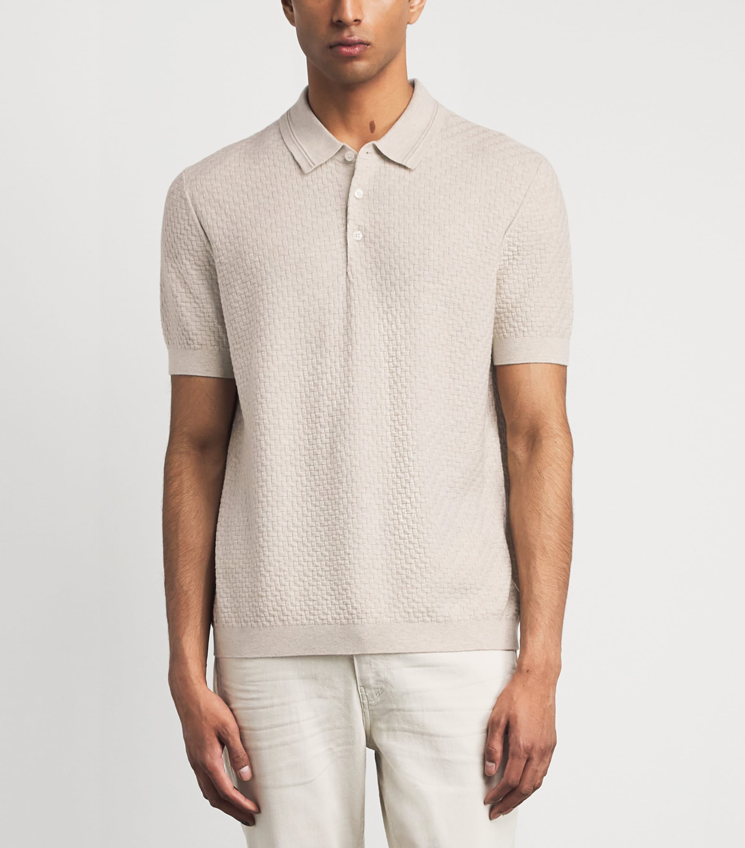 PAIGE Mens Cotton-Wool-Silk-Cashmere Kiko Polo Shirt Nimbus Image 4