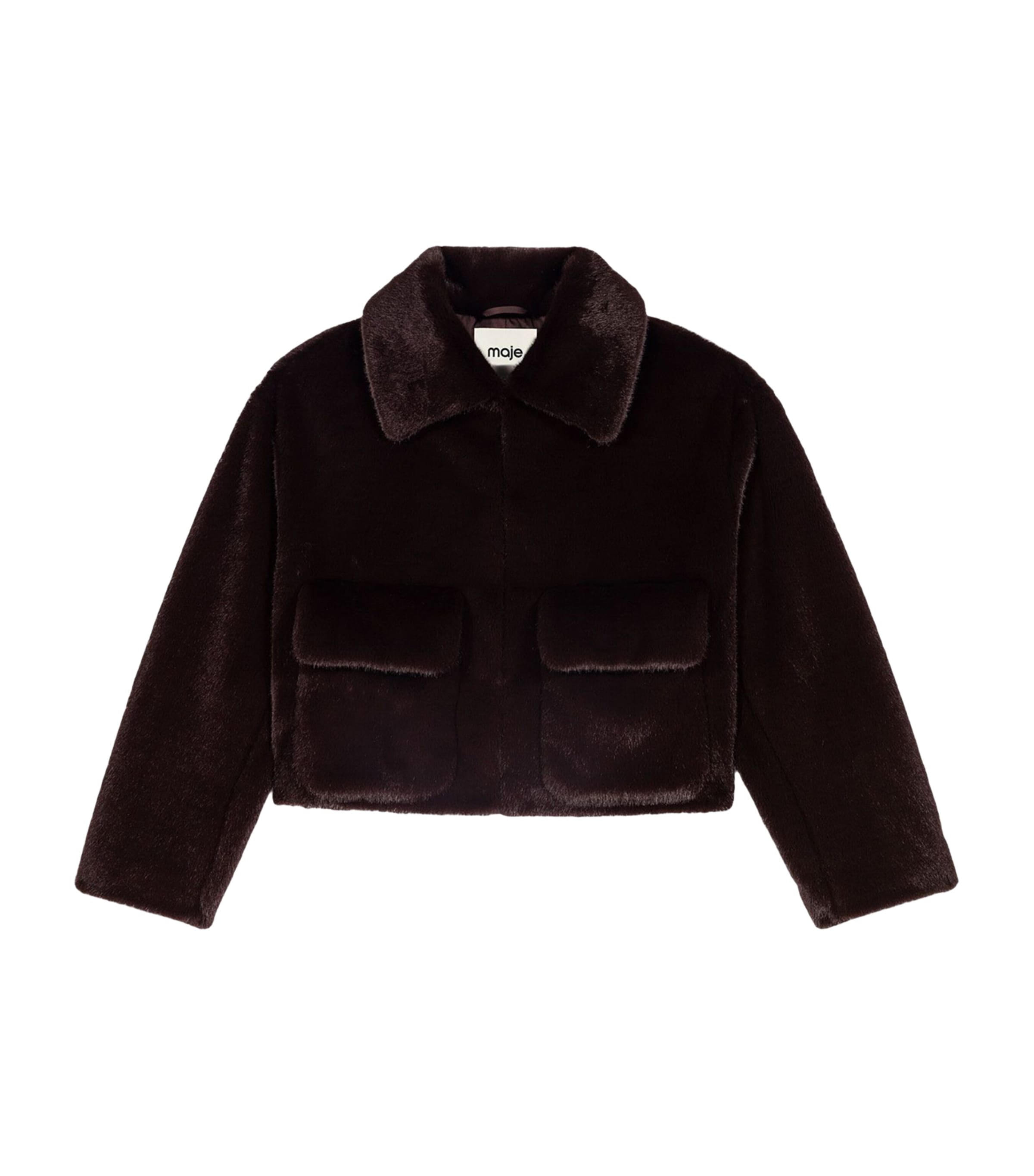 Maje Womens Faux Fur Cropped Jacket Dark Brown Image 8