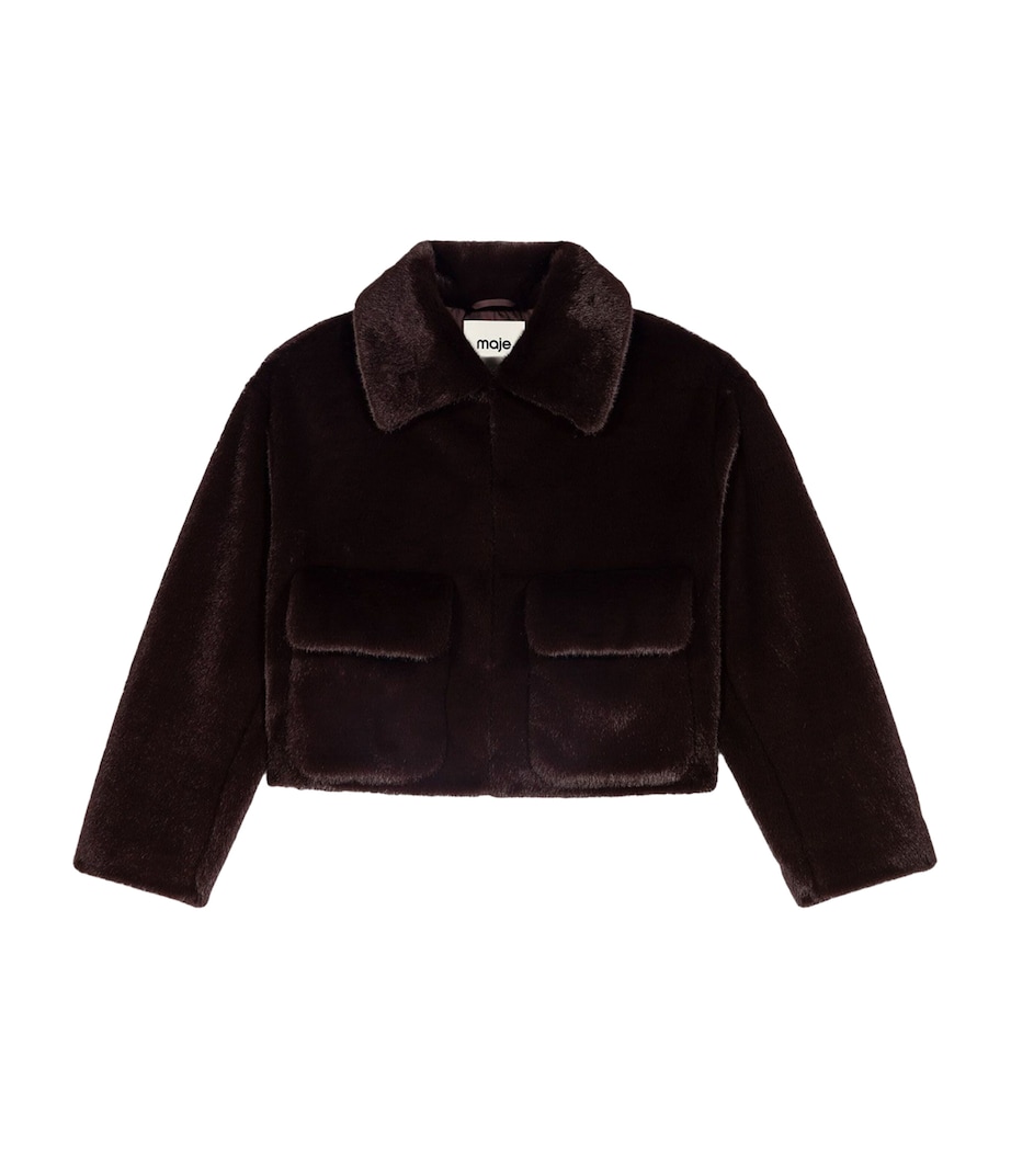 Maje Womens Faux Fur Cropped Jacket Dark Brown Image 8