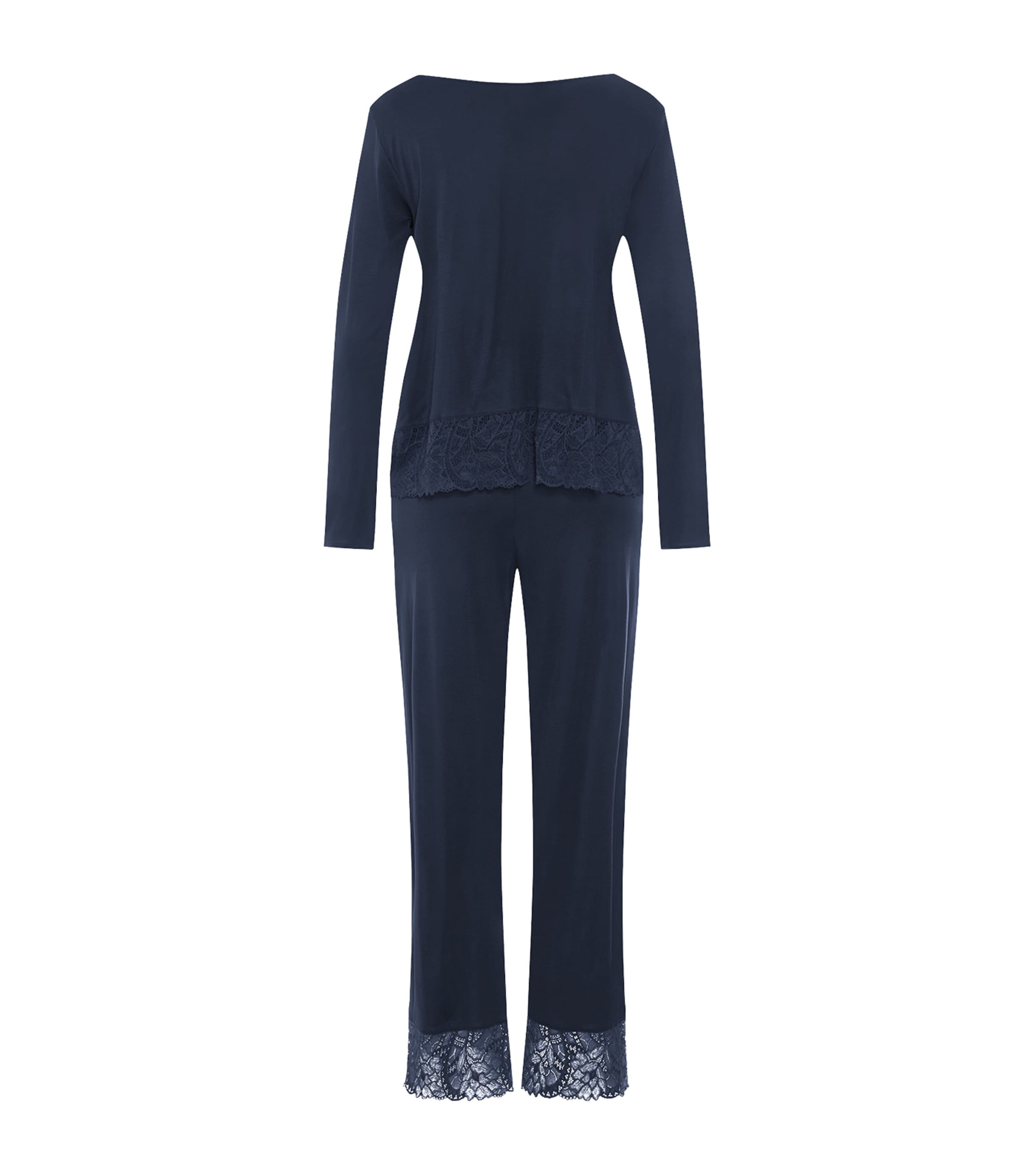 Hanro Womens Lace-Trim Long-Sleeve Pyjamas Deep Navy Image 3