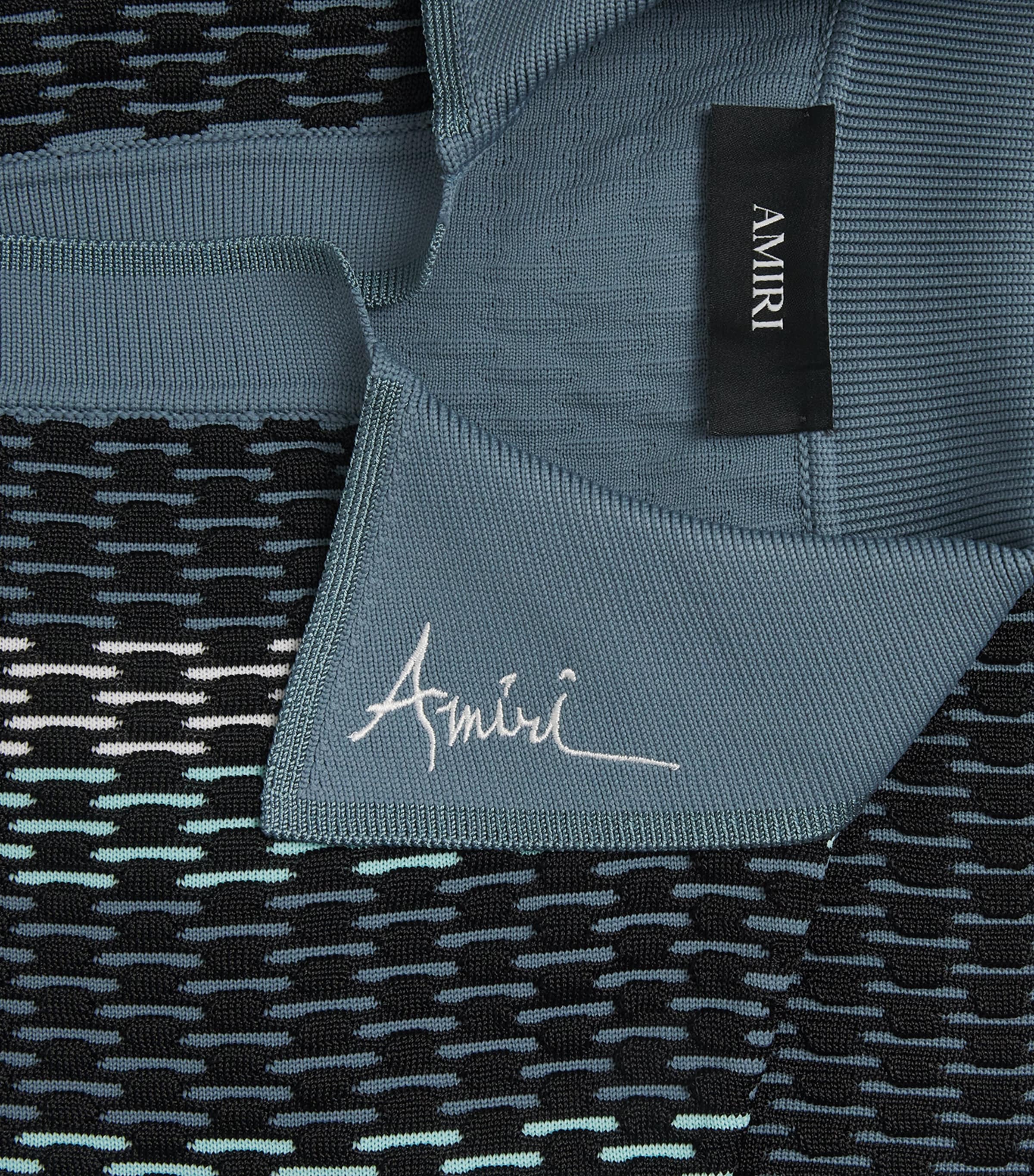 AMIRI Mens Stripe Embroidered Polo Sweater Blue Image 6