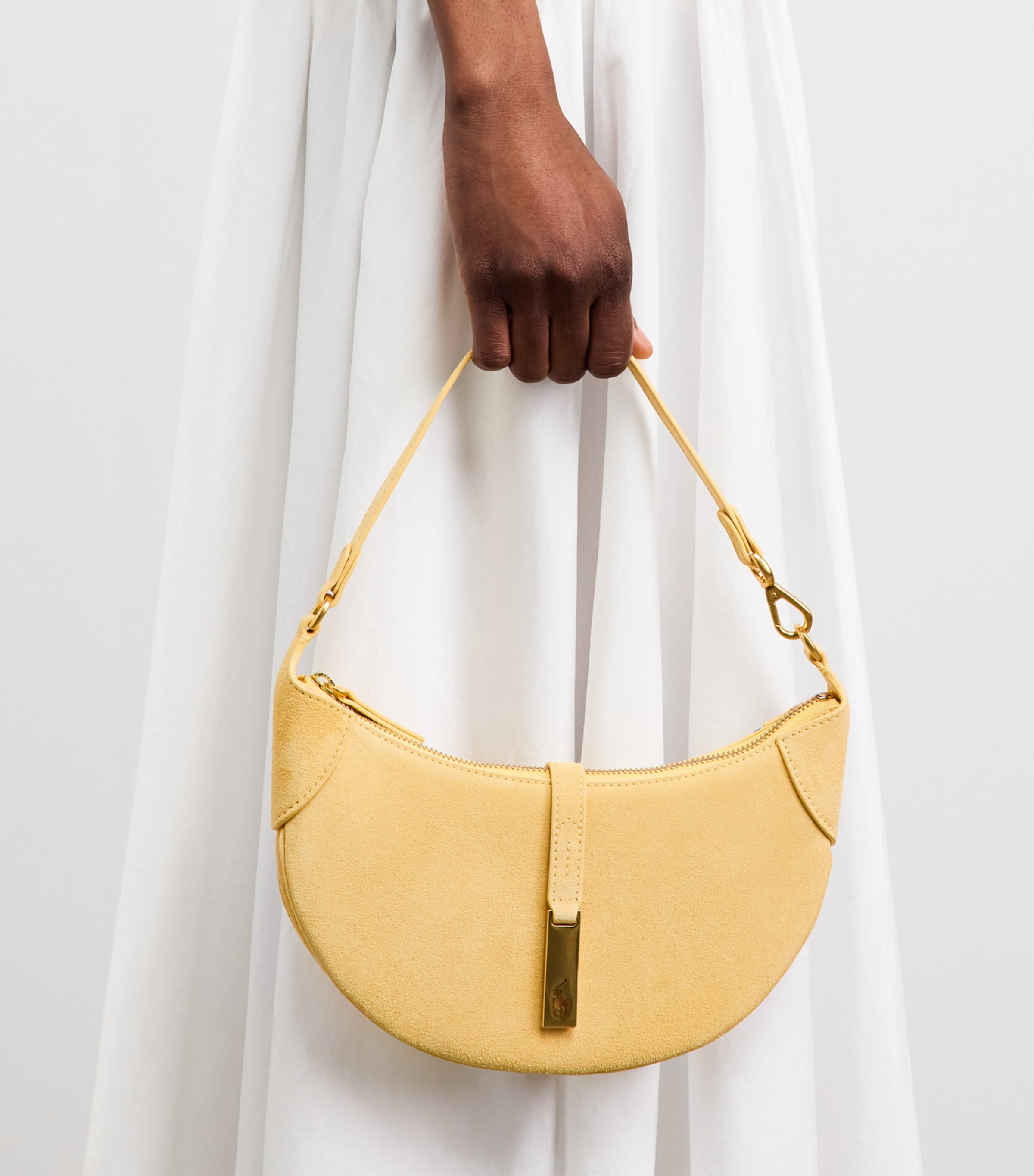 Polo Ralph Lauren Small Suede Polo ID Shoulder Bag Lemon Meringue Image 4