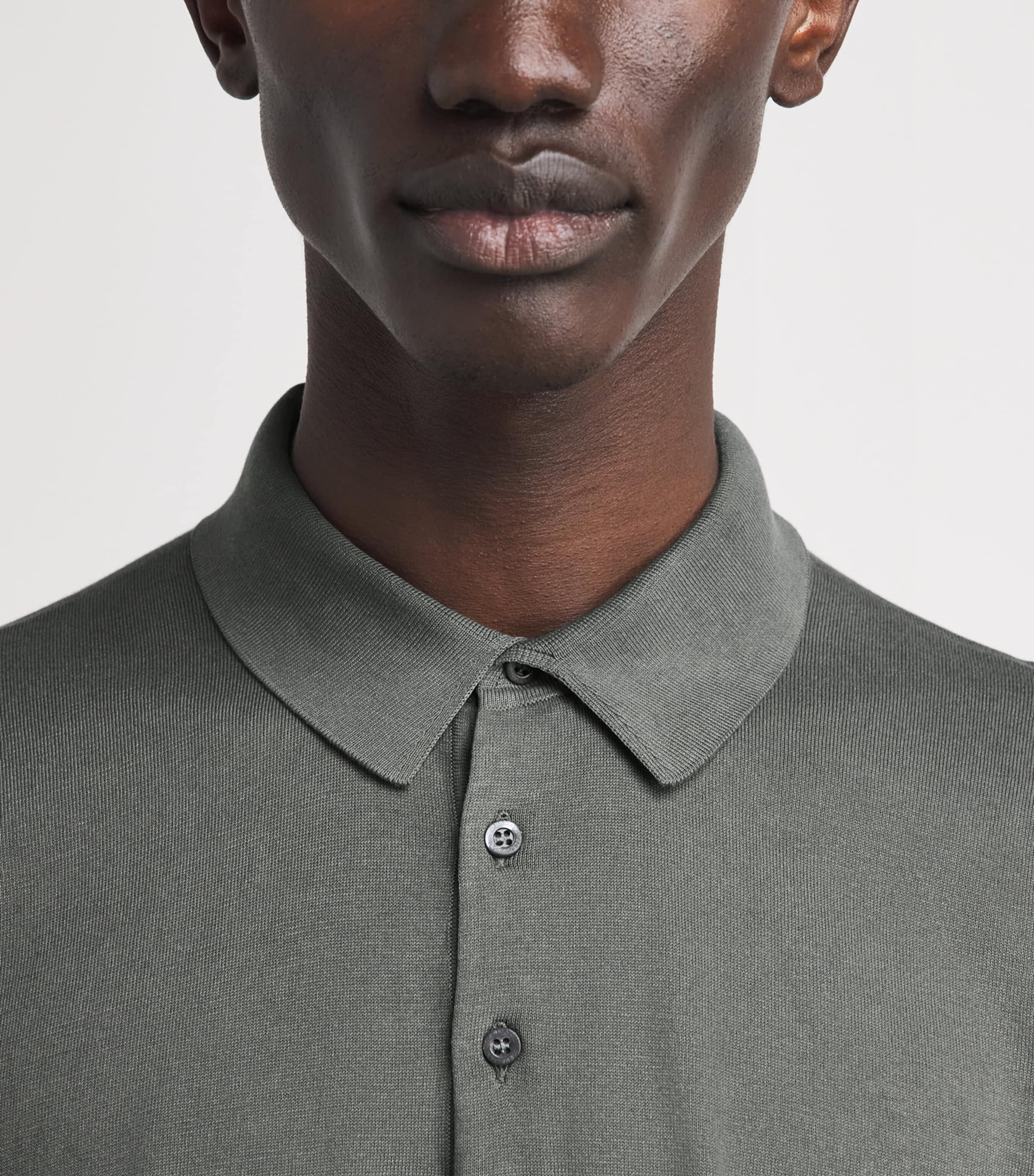 Corneliani Mens Cotton Knitted Polo Shirt Green Coloured Image 3