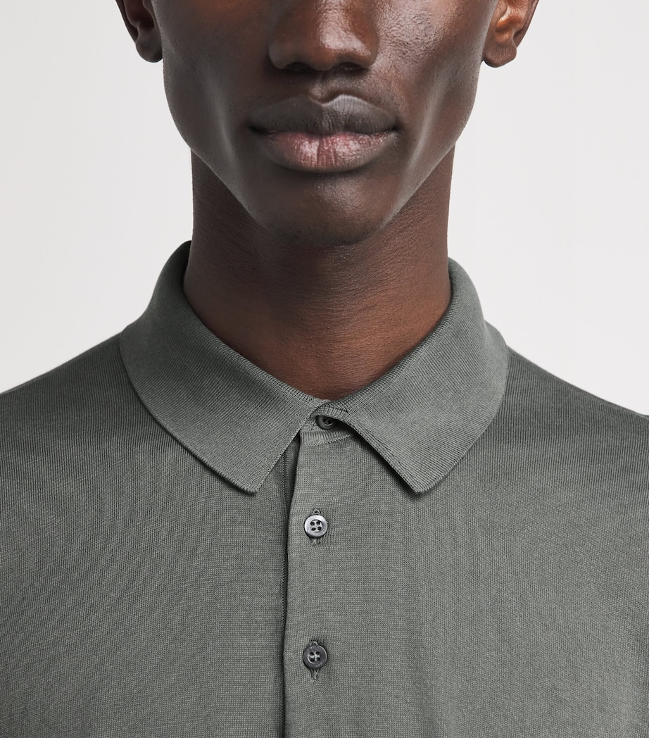 Corneliani Mens Cotton Knitted Polo Shirt Green Coloured Image 3