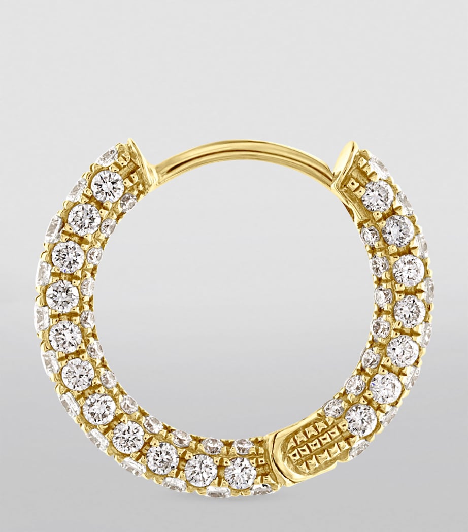 Diamond Five Row Pavé Single Hoop Earring (9.5mm) YELLOW GOLD Image 2