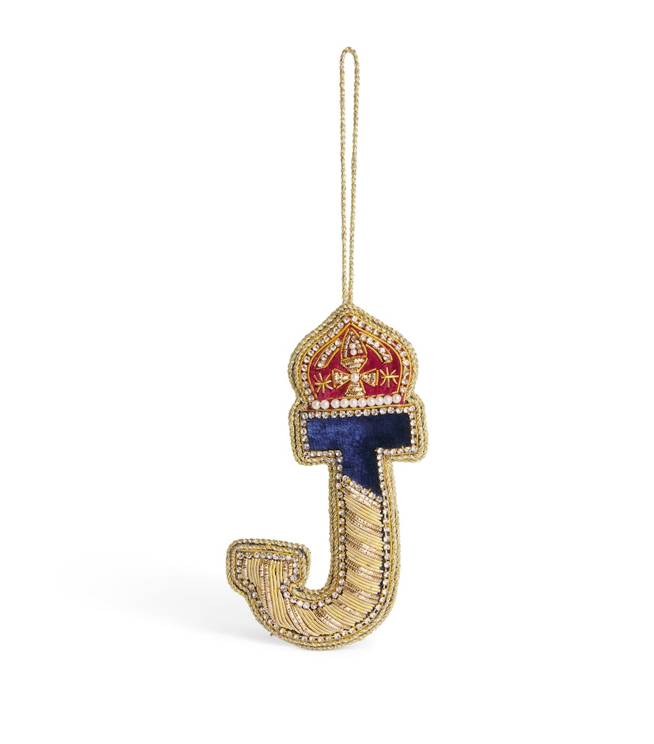 Tinker Tailor Velvet Crystal Letter J Tree Decoration Navy, Gold & Wine Image 1