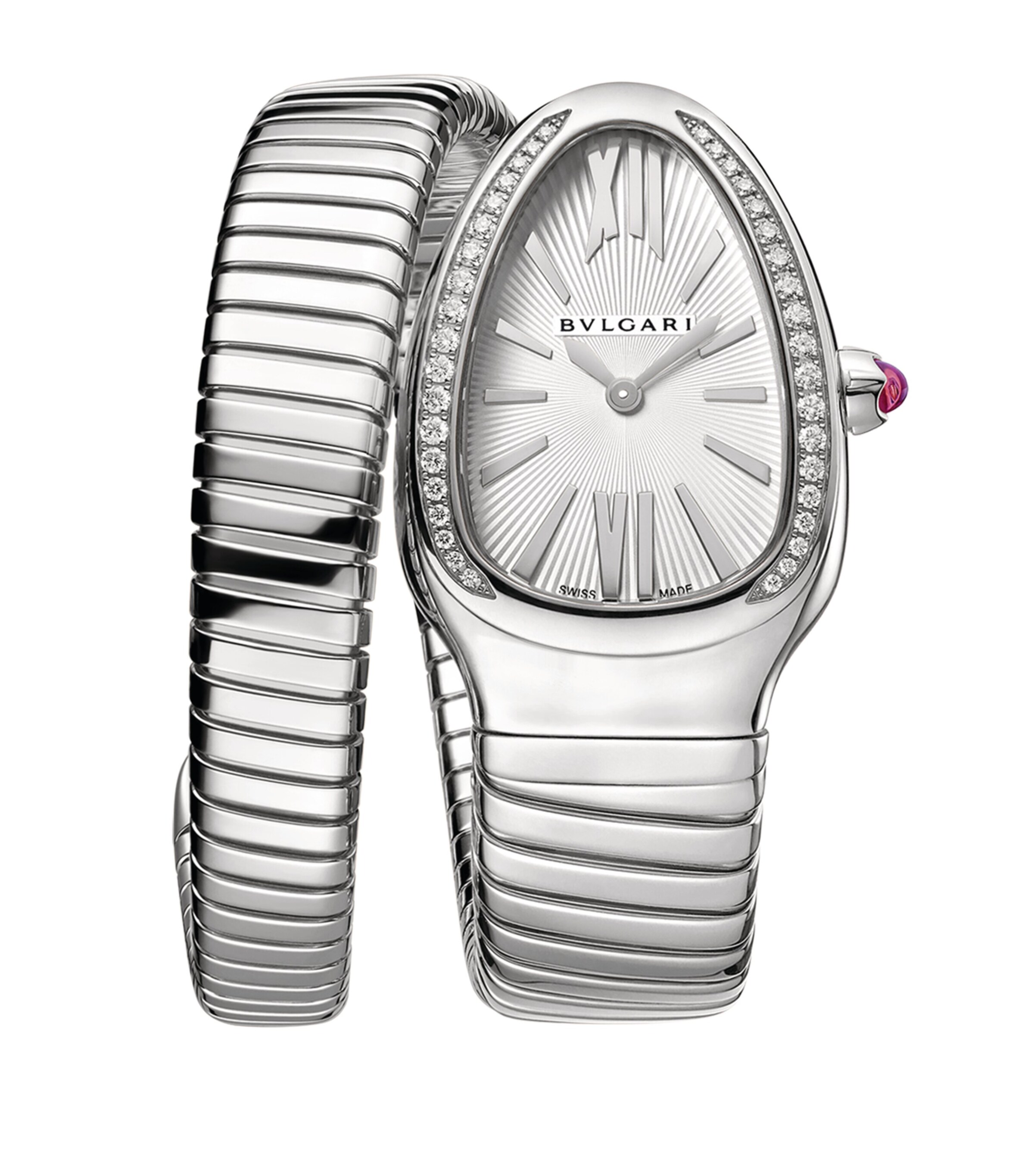 Bvlgari Stainless Steel and Diamond Serpenti Tubogas Watch 35mm White Image 1