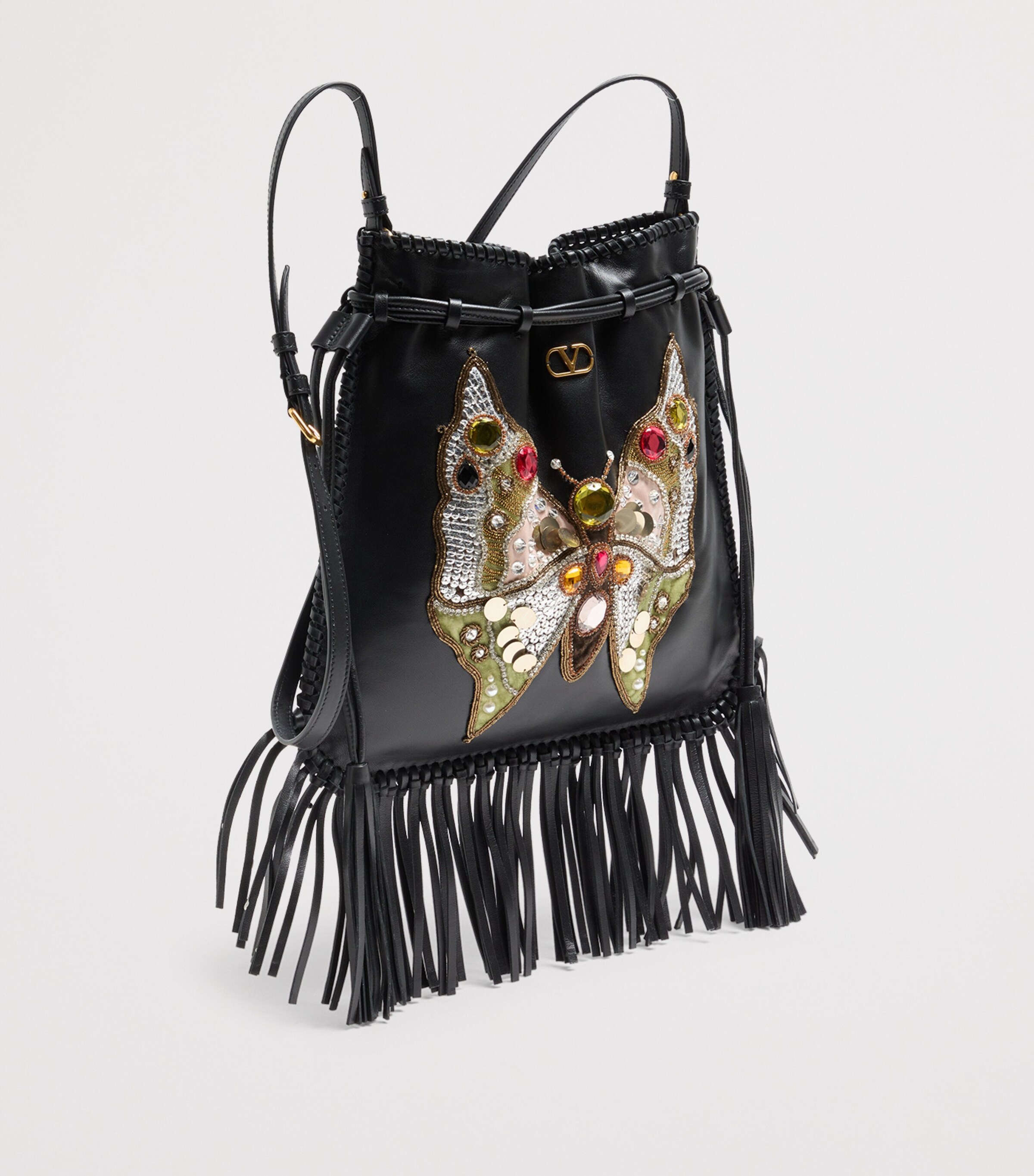 Valentino Garavani Embellished Leather Fringe Nellcôte Bucket Bag Image 2