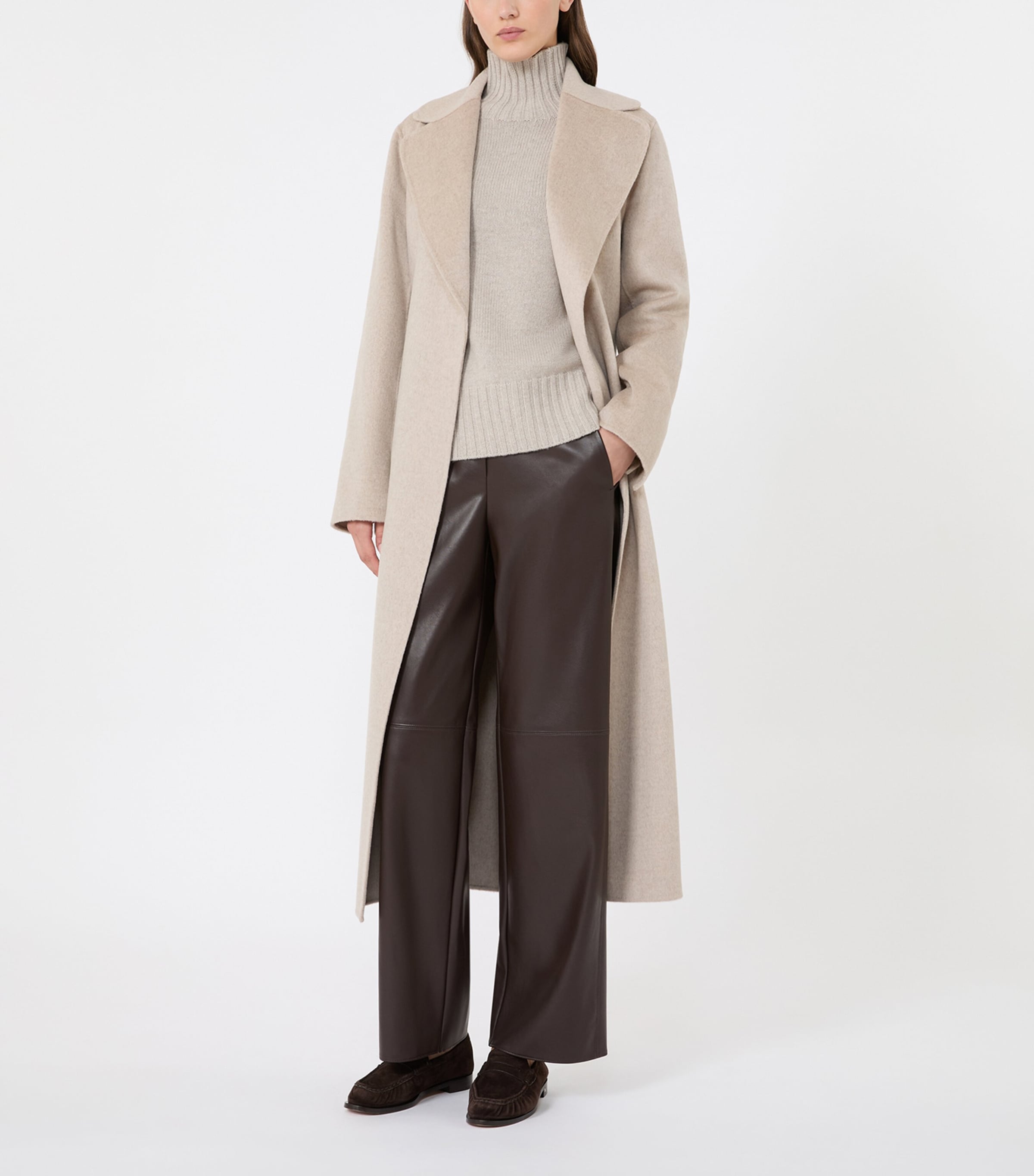 Max Mara Womens Virgin Wool-Cashmere Belted Coat Beige Image 2
