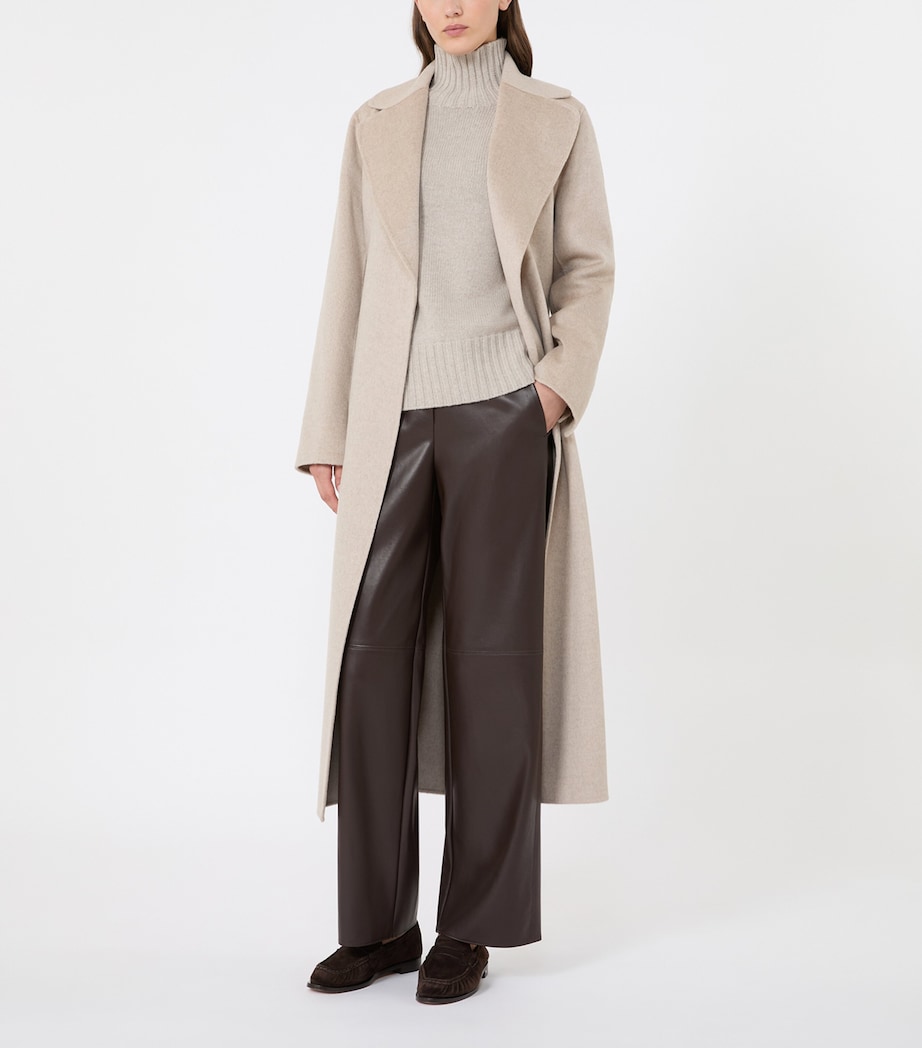 Max Mara Womens Virgin Wool-Cashmere Belted Coat Beige Image 2