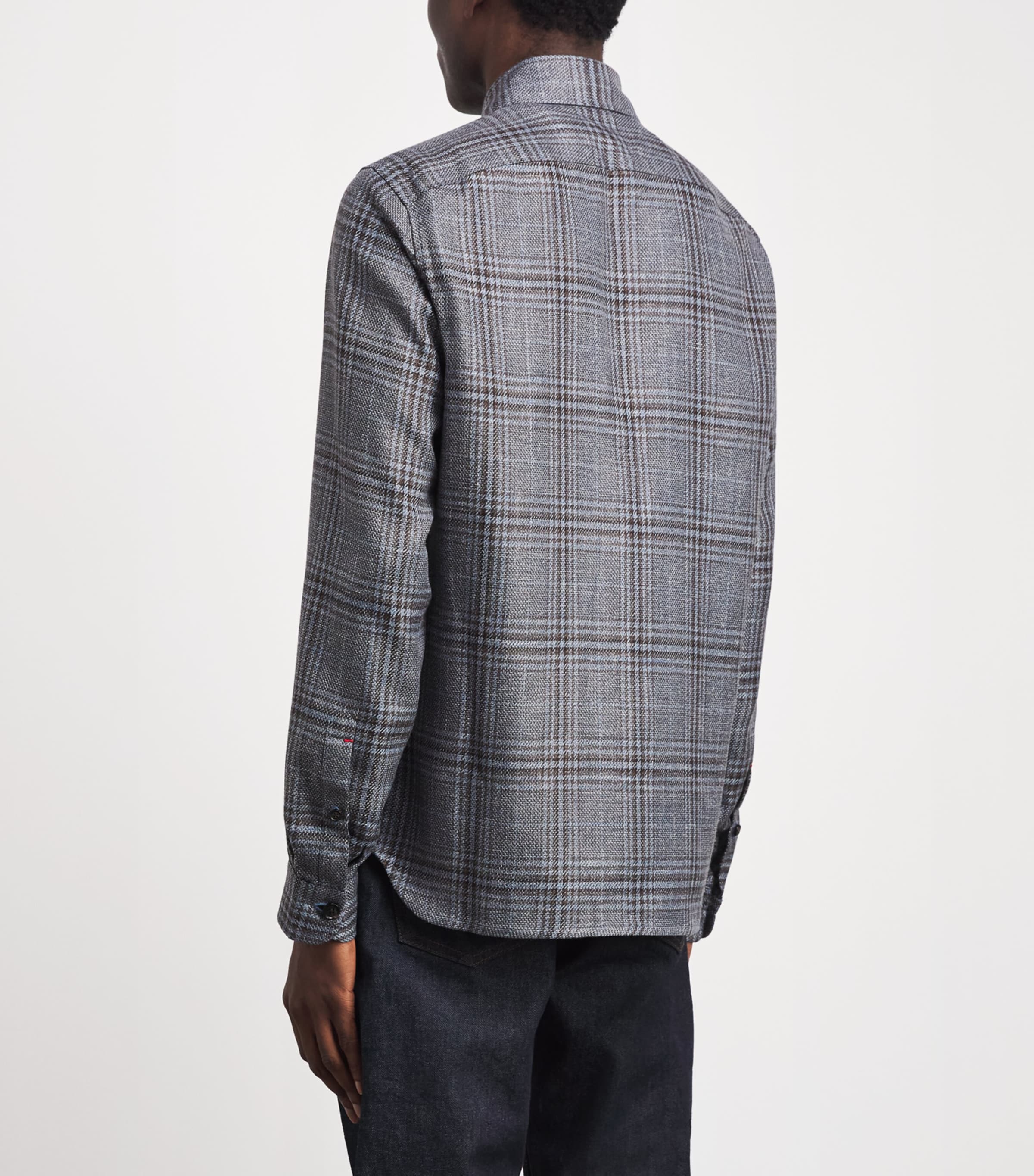 Isaia Mens Wool-Silk-Linen Check Overshirt Image 5