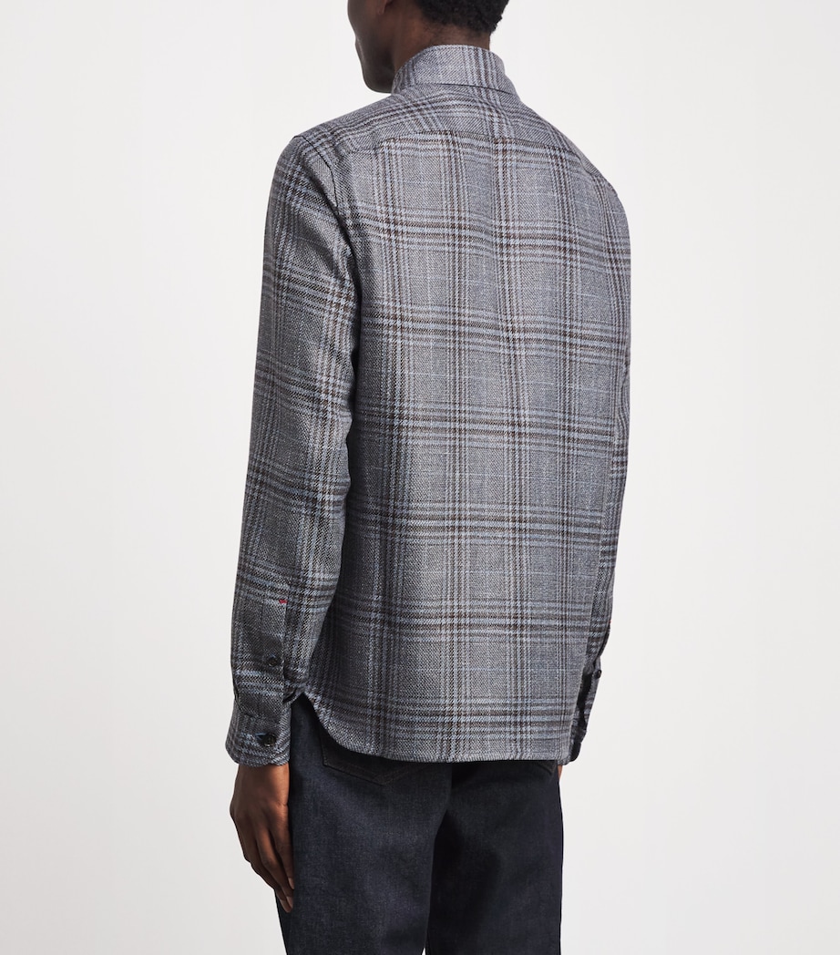 Isaia Mens Wool-Silk-Linen Check Overshirt Image 5