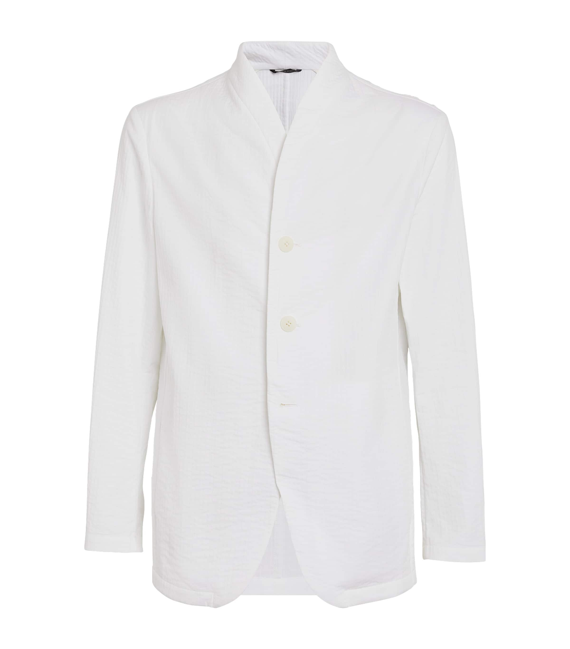 Shop Giorgio Armani Cotton Blend Blazer In White