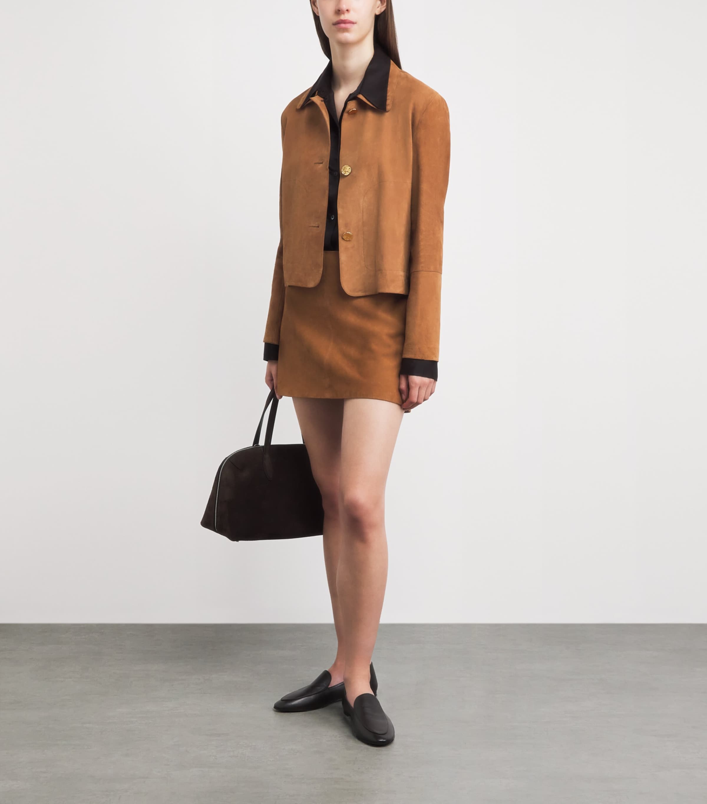 Arma Womens Lamb Suede Melody Mini Skirt Whiskey Image 2
