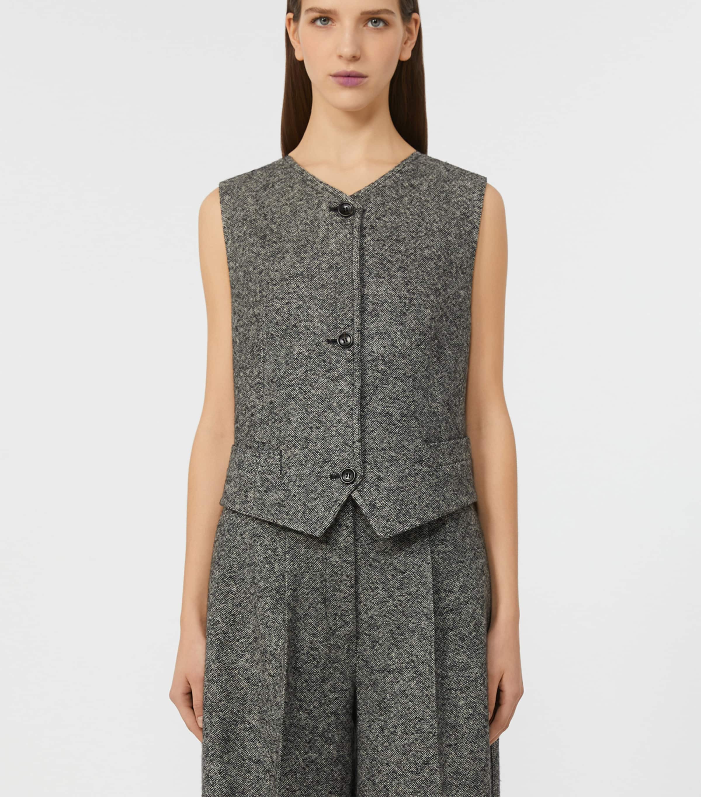 Wool-Silk Tweed Waistcoat WHITE BLACK Image 2
