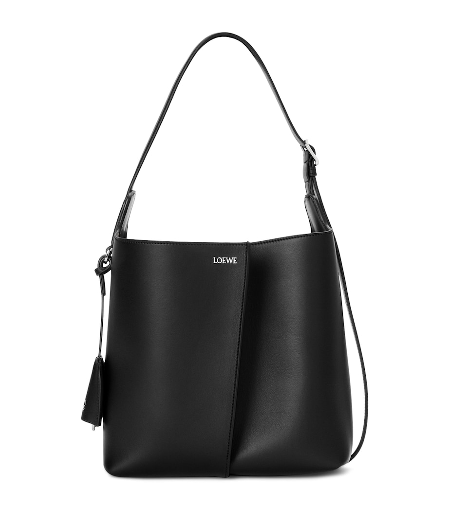 LOEWE Womens Medium Leather Bilbao Bucket Bag Black Image 1
