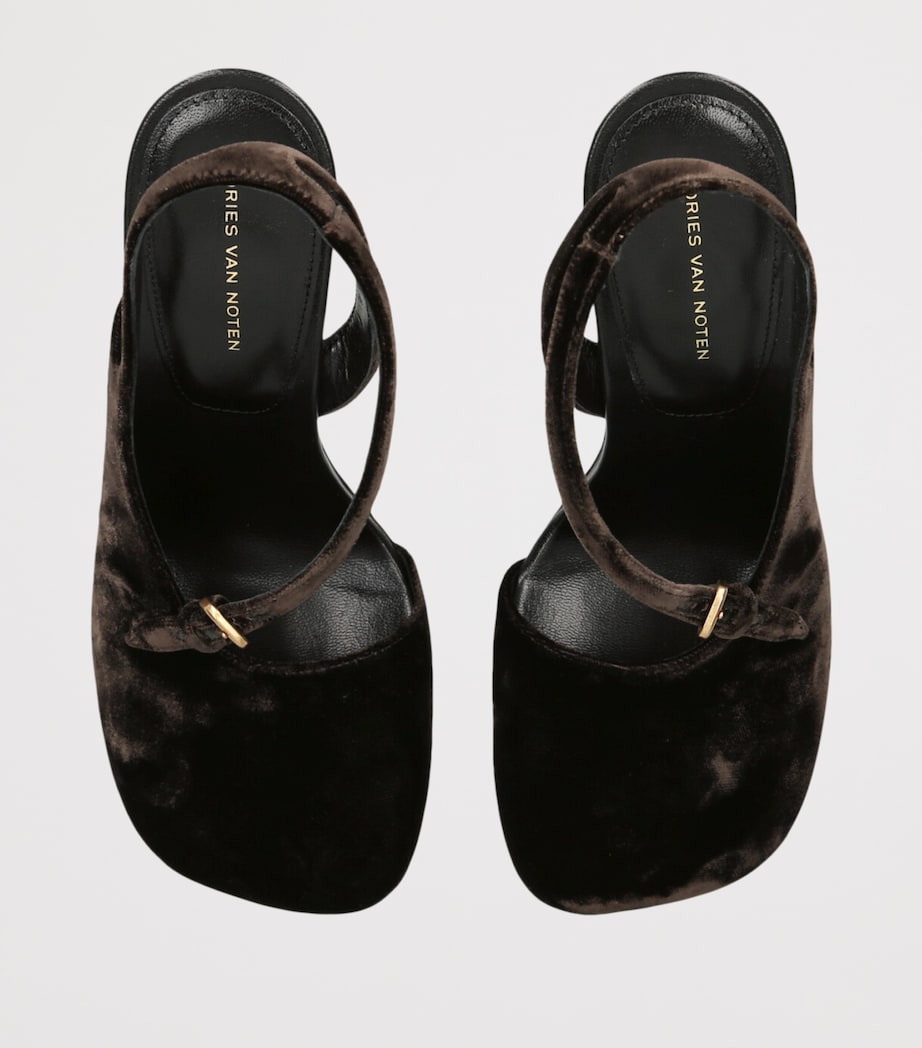 Velvet Abstrack Slingback Heels 95 DARK BROWN Image 4