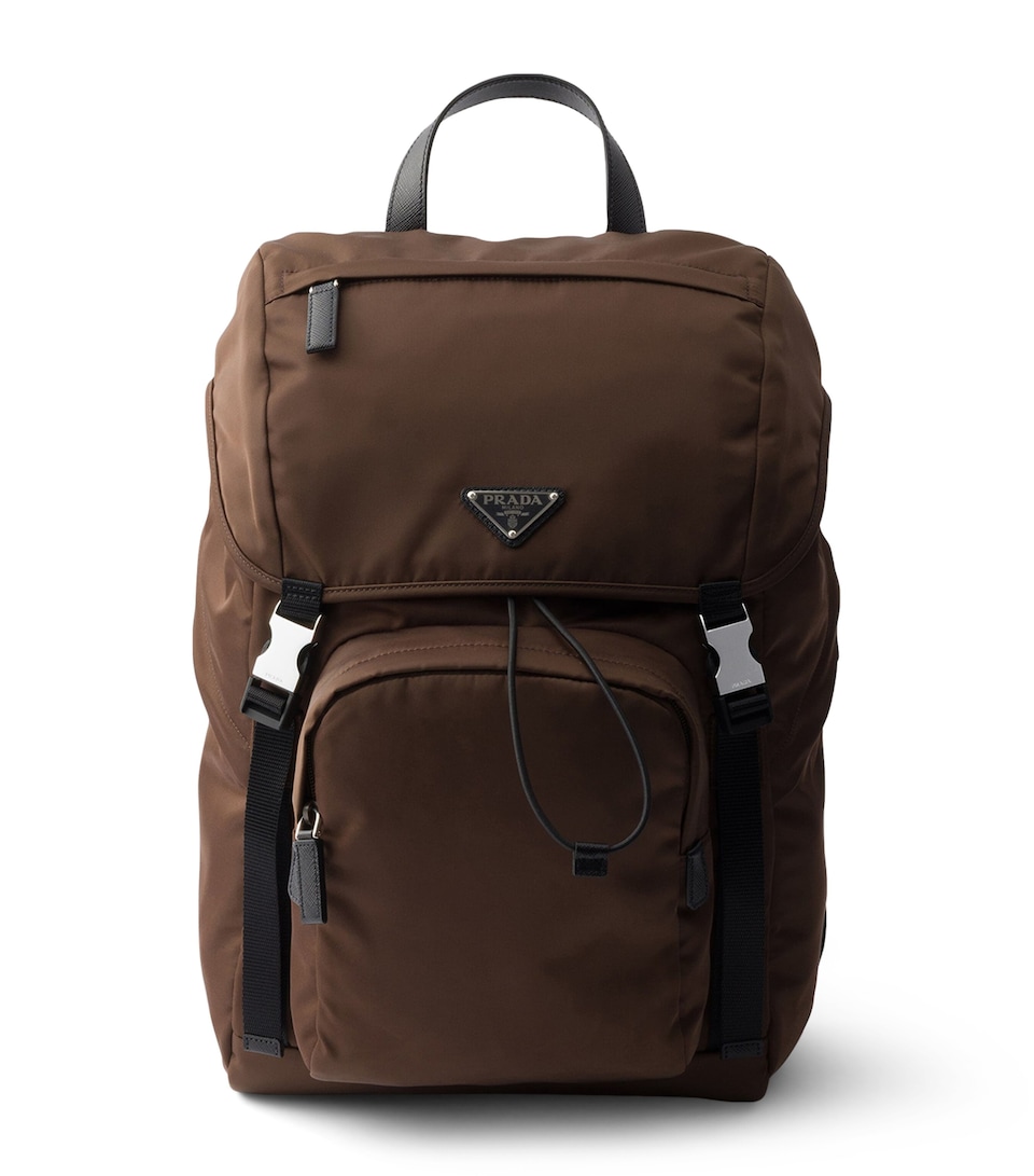 Prada Re-Nylon and Saffiano Leather Backpack Brown