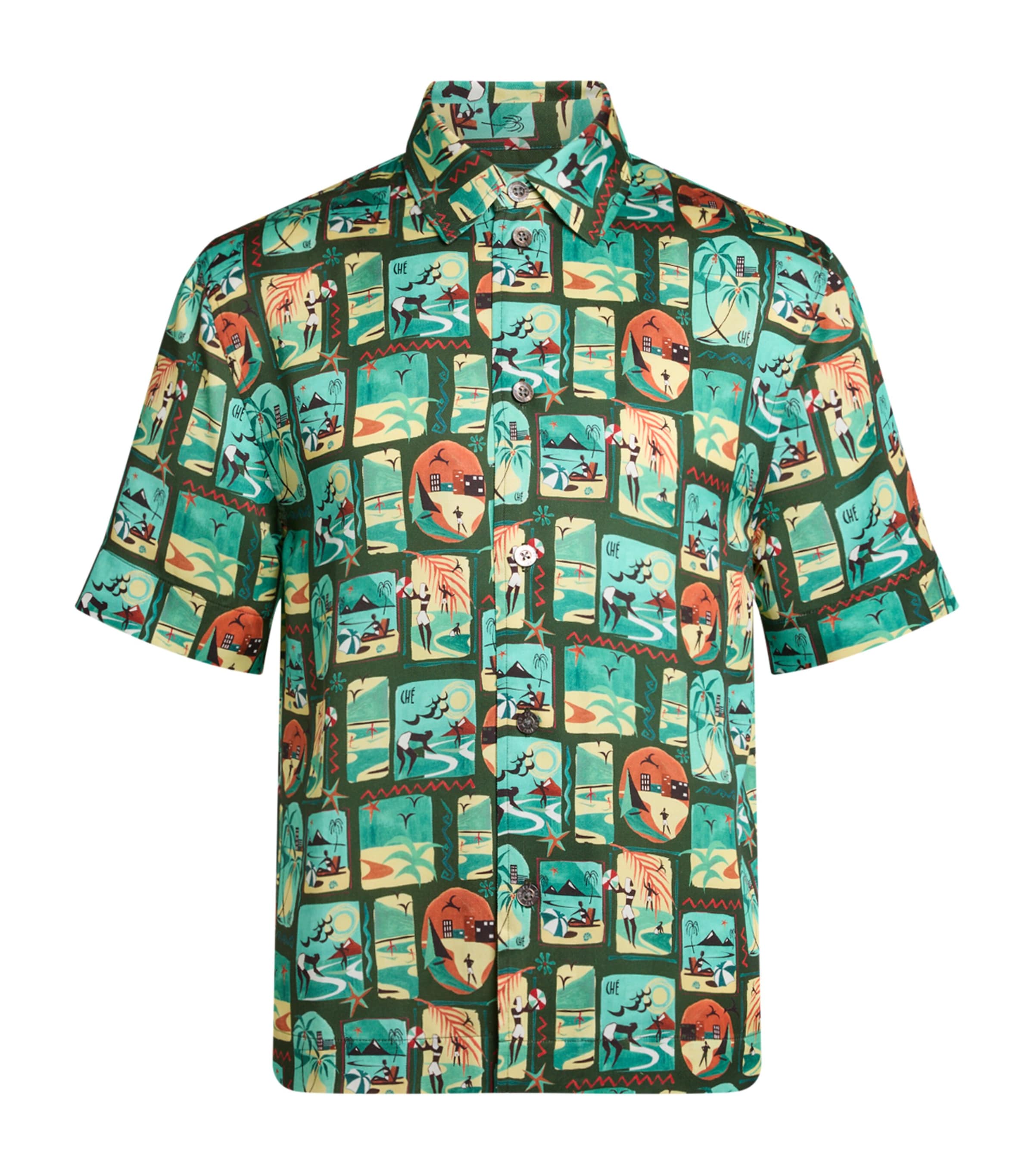 Che Tencel Feriado Printed Shirt In Green