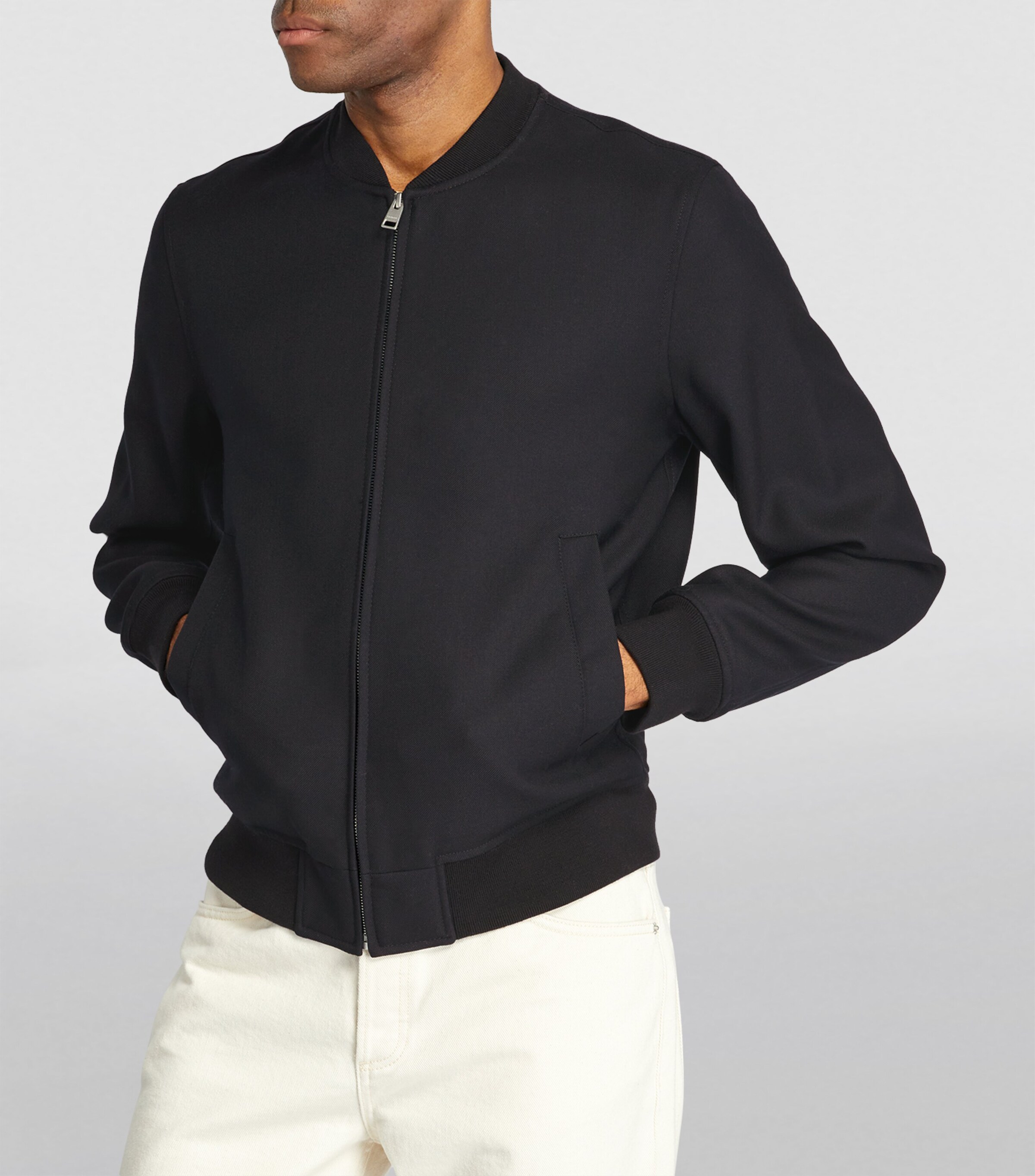 Zip-Up Bomber Jacket NAVY BLUE Image 3