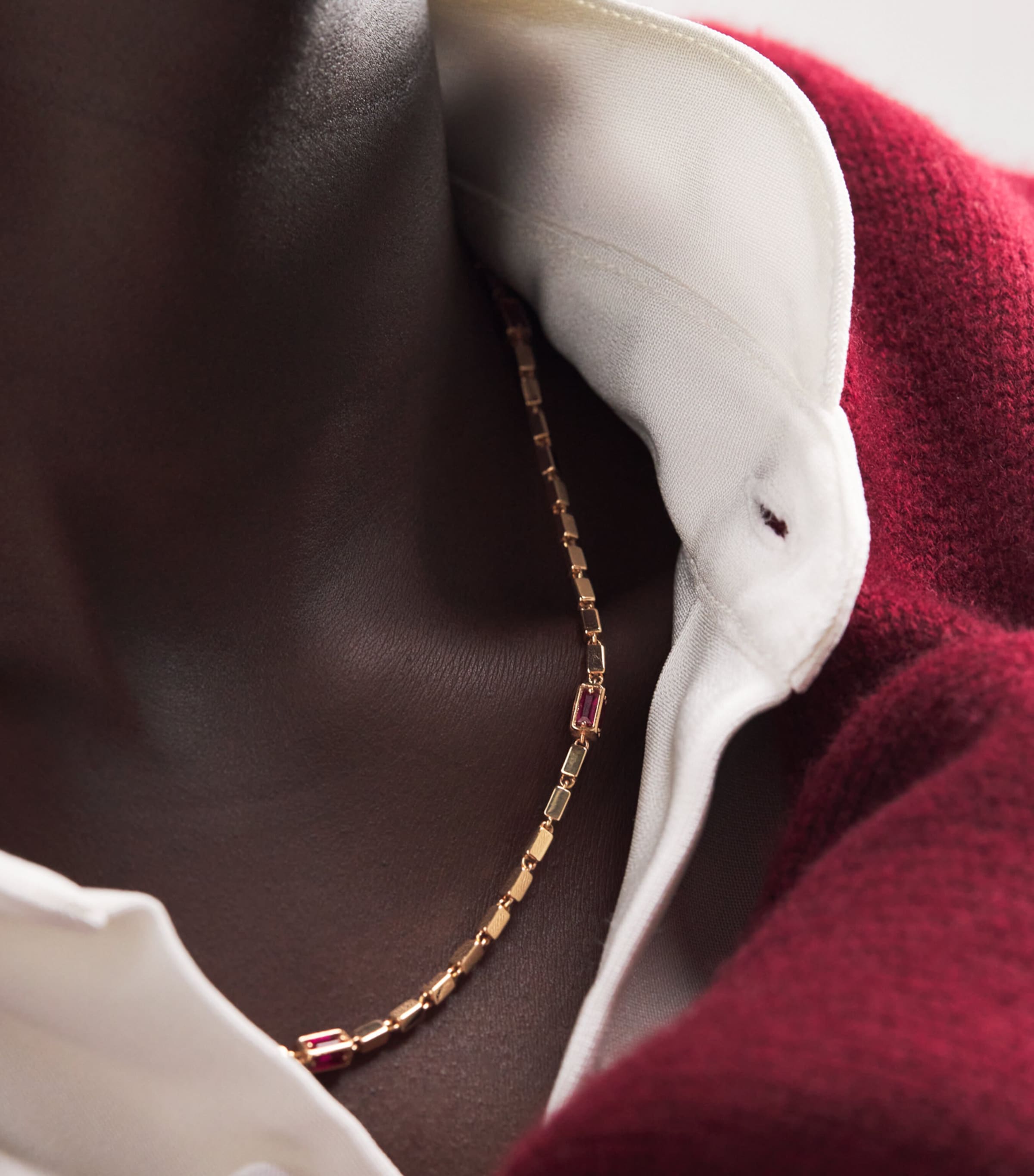 Suzanne Kalan Rose Gold and Ruby Medium Block Chain Necklace Rg/ruby Image 2