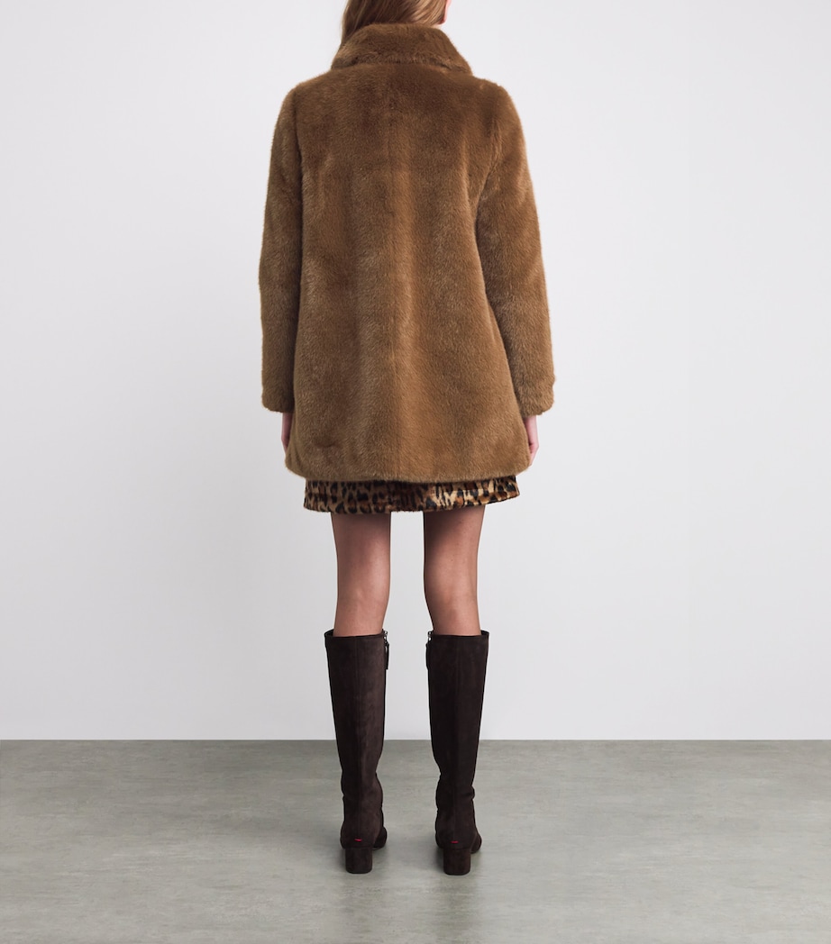 Faux Fur Double-Breasted Coat BROWN Image 3