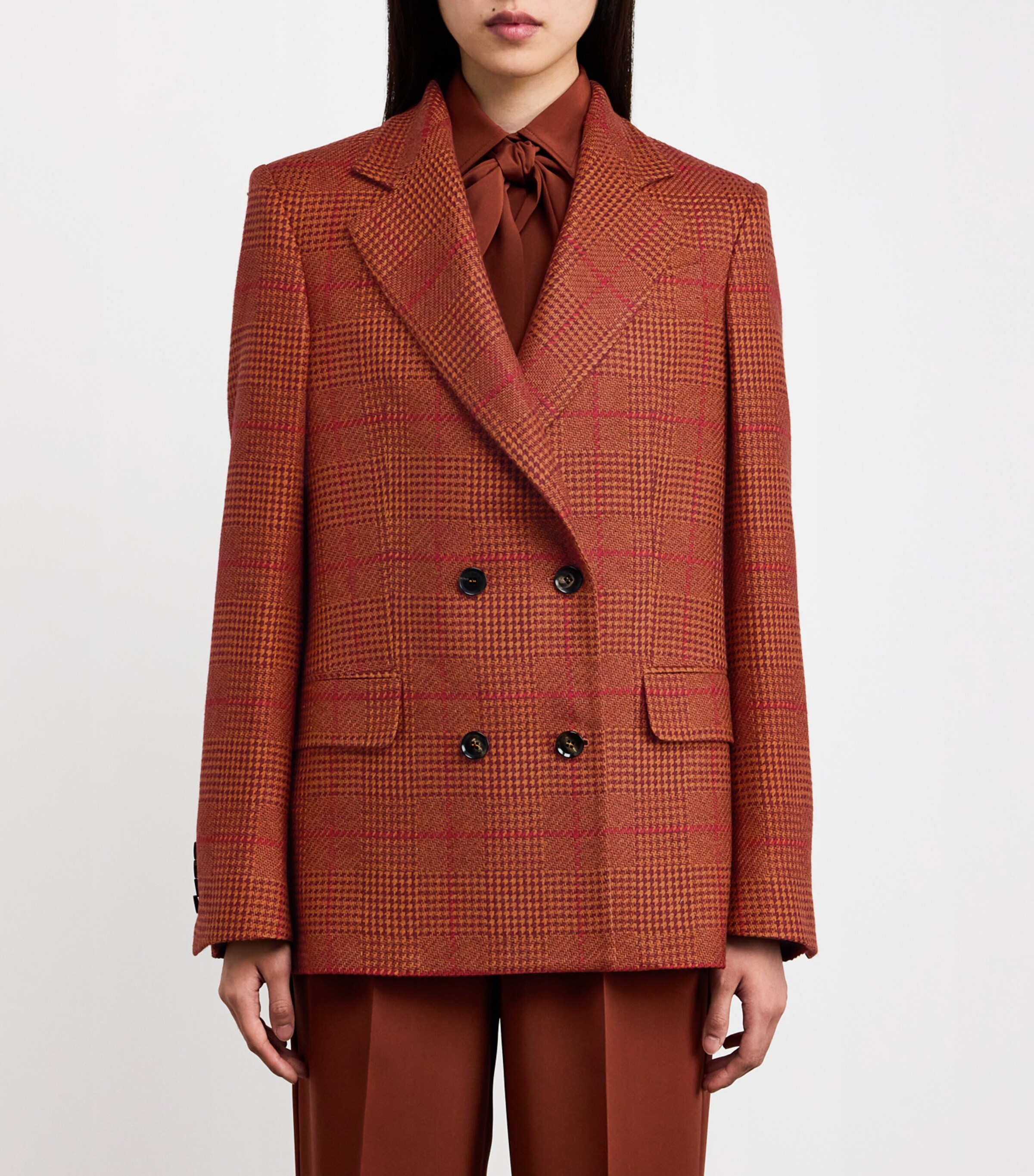 Kiton Womens Silk-Cashmere Double-Breasted Blazer Brick/black Image 3