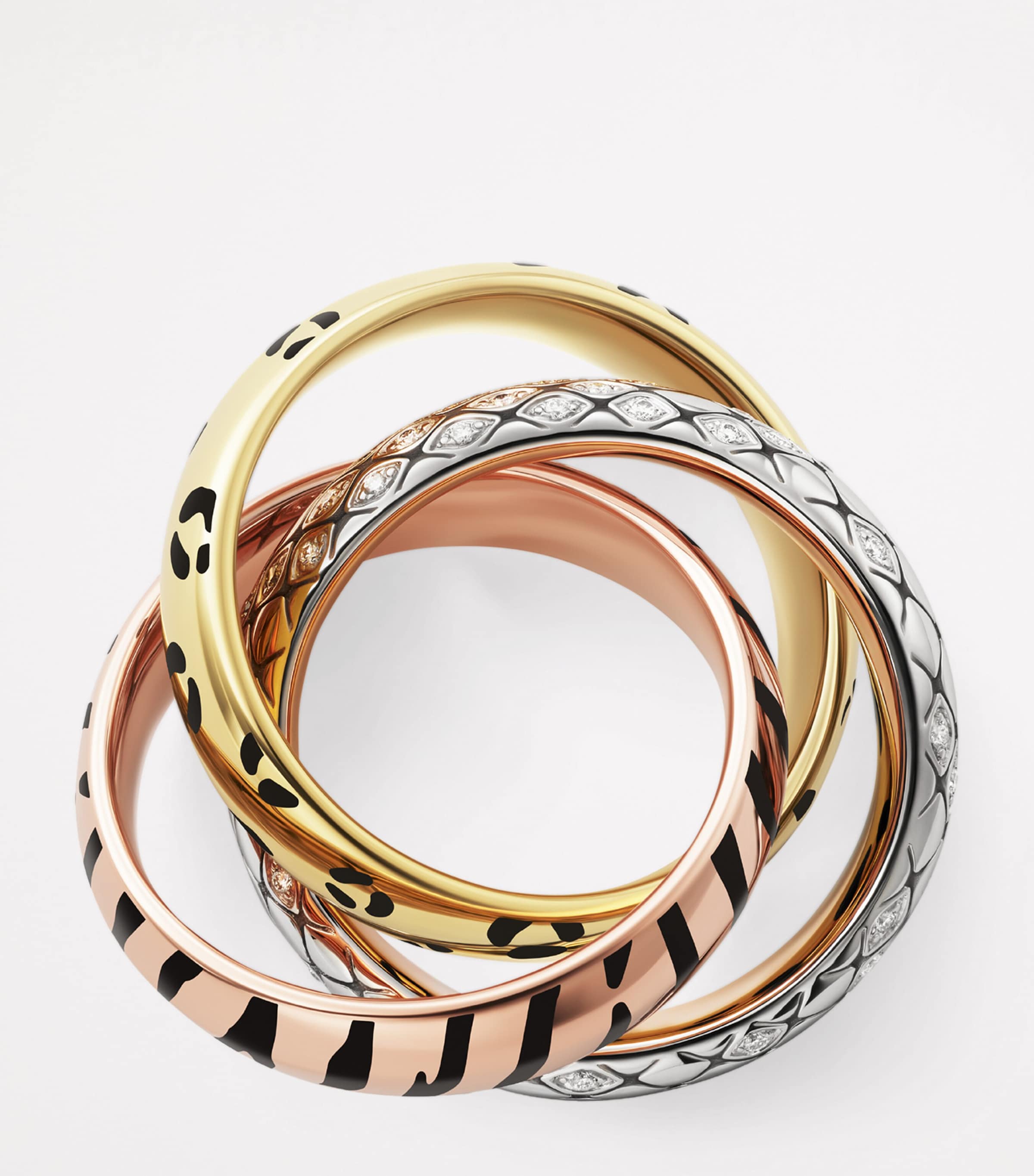 Lacquered Gold and Semi-Pavéd Diamond Trinity Ring MULTI Image 3