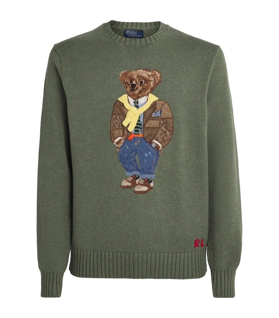 Cotton Embroidered Polo Bear Sweater GREY HEATHER Image 1
