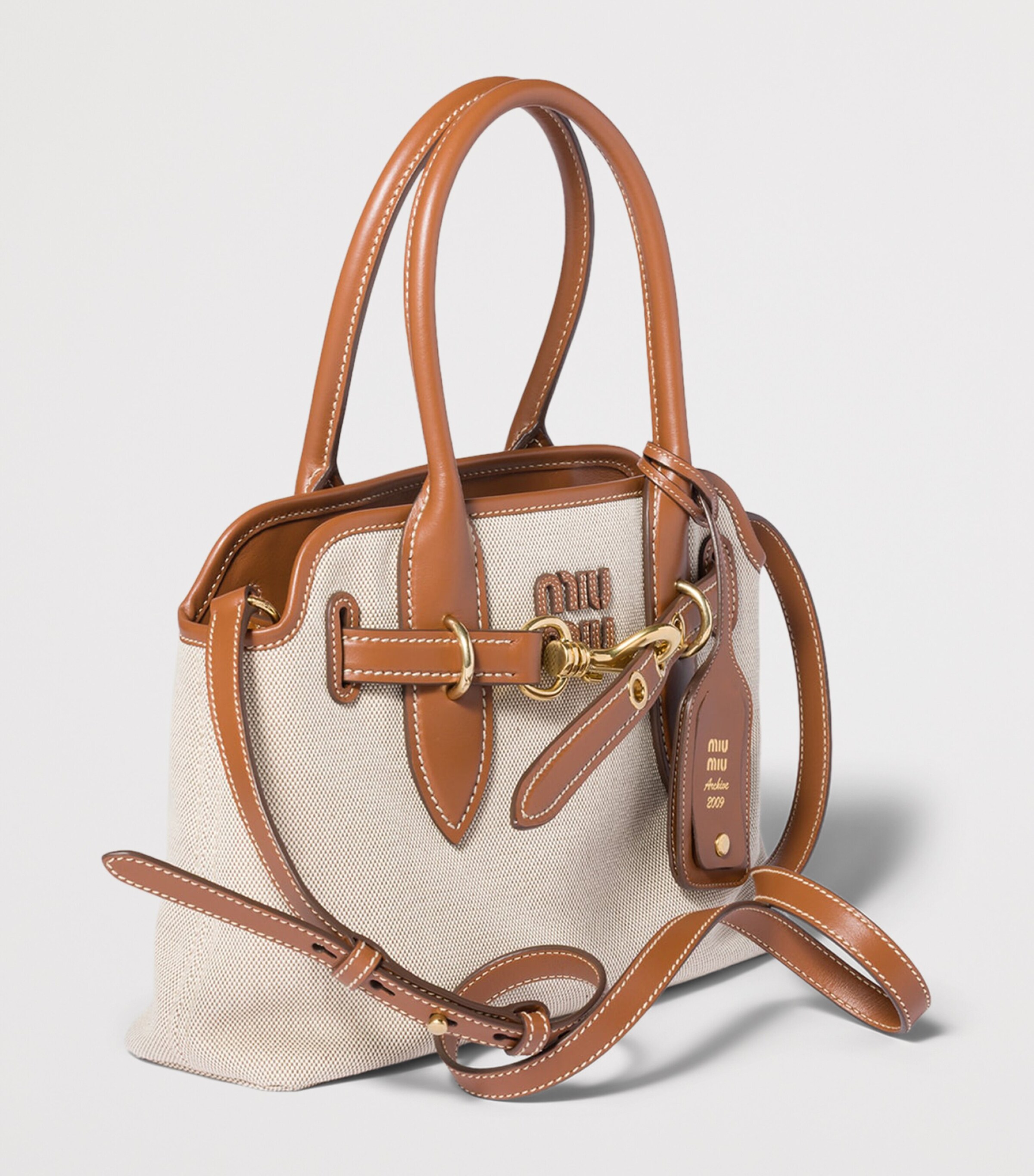 Miu Miu Womens Canvas and Leather Aventure Top-Handle Bag Image 2