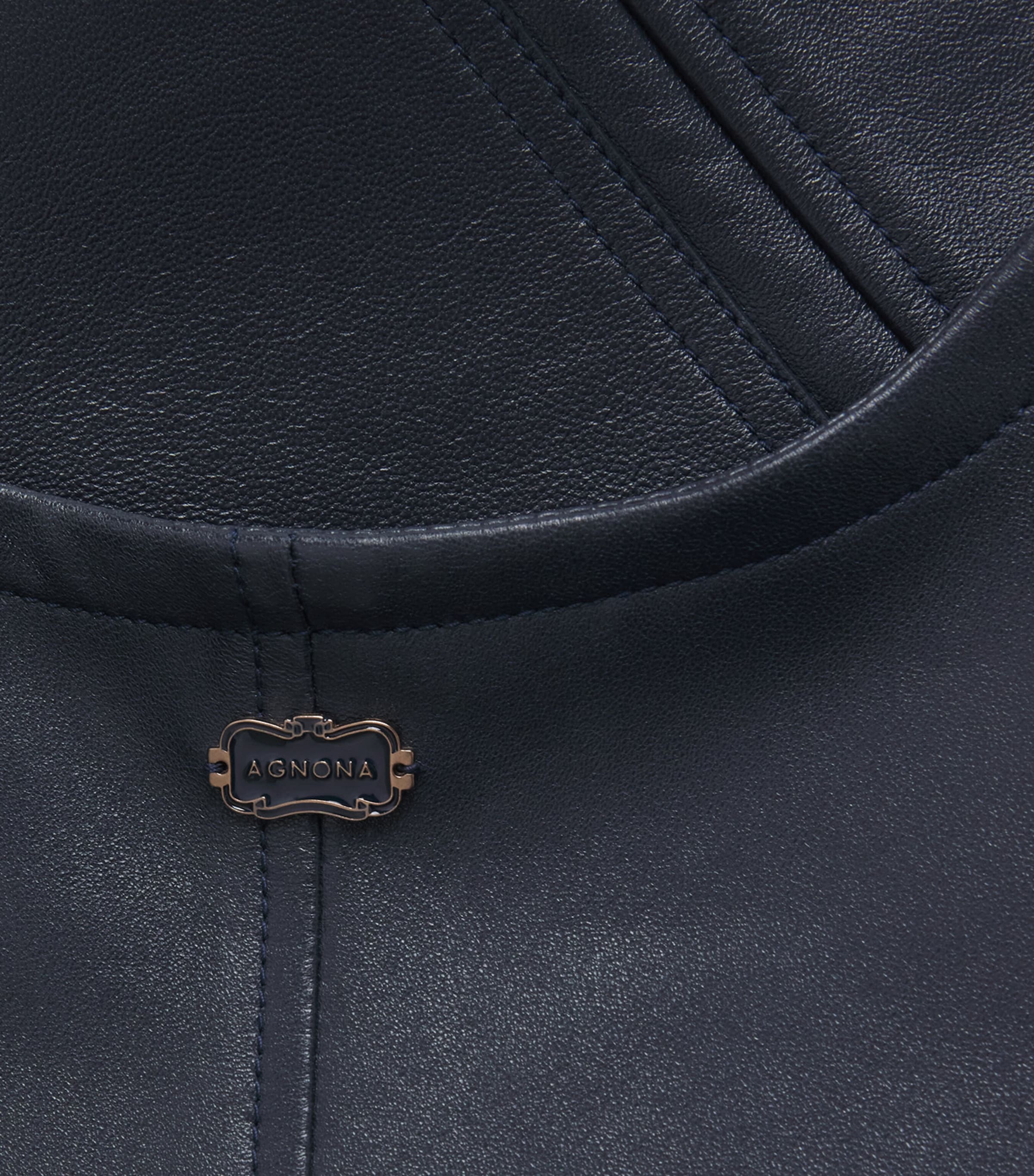 Agnona Womens Lambskin Cropped Bomber Jacket Dark Blue Navy Image 6