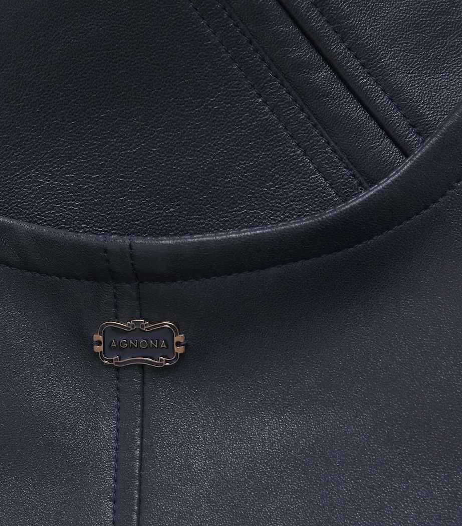 Agnona Womens Lambskin Cropped Bomber Jacket Dark Blue Navy Image 6