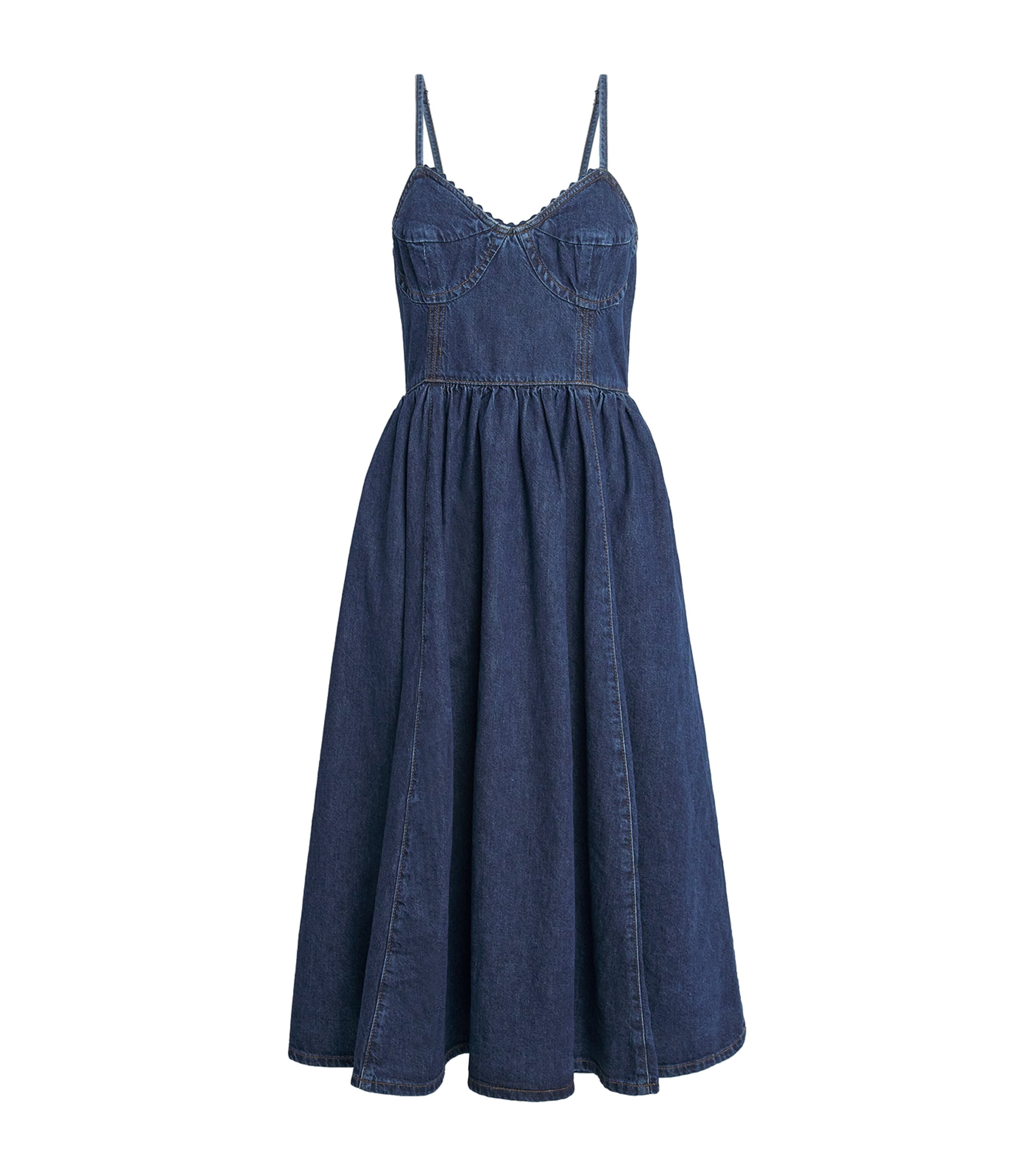 Sandro Denim Corset Midi Dress In Blue