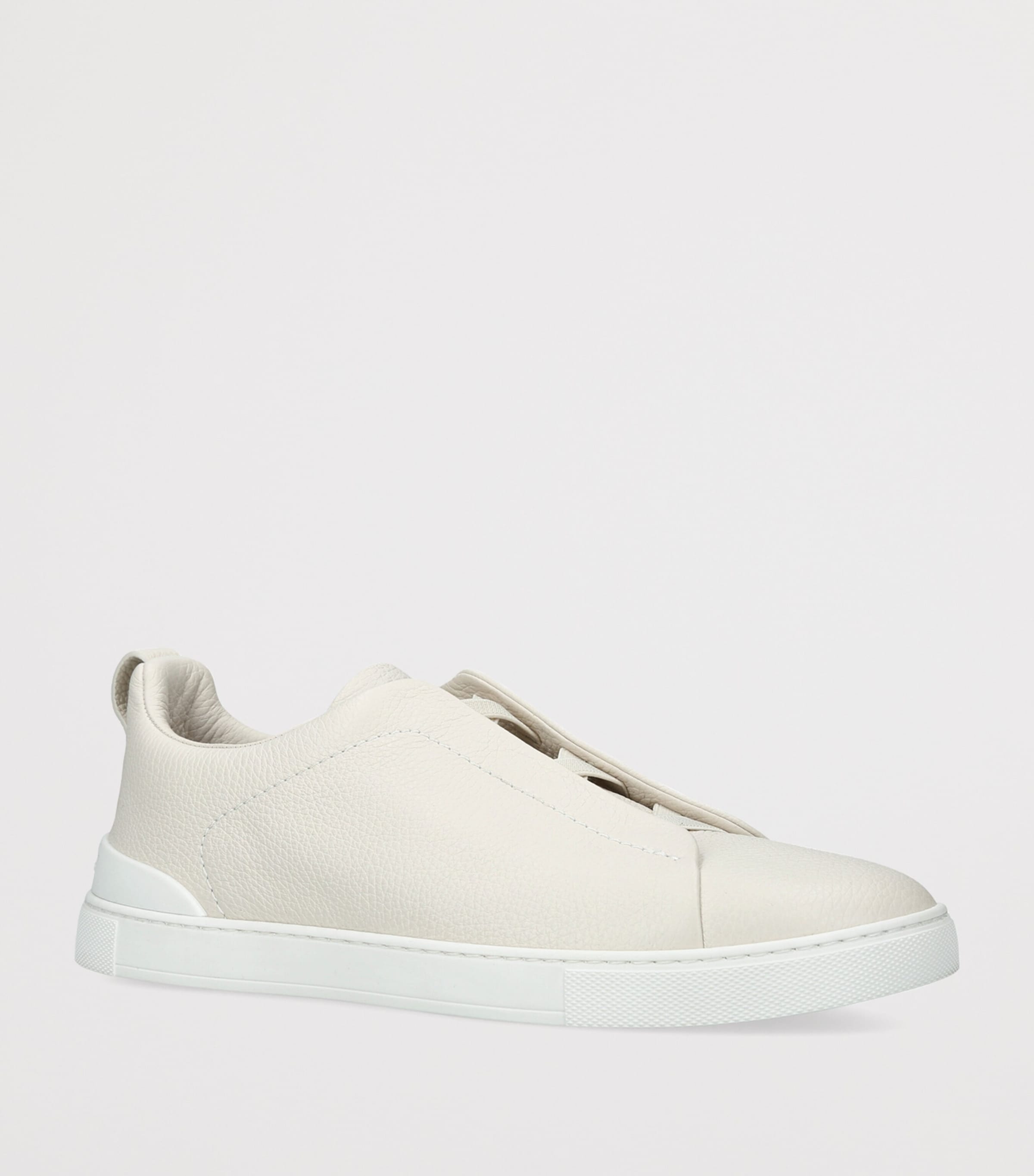 Zegna Leather Triple Stitch Sneakers Bone Image 2