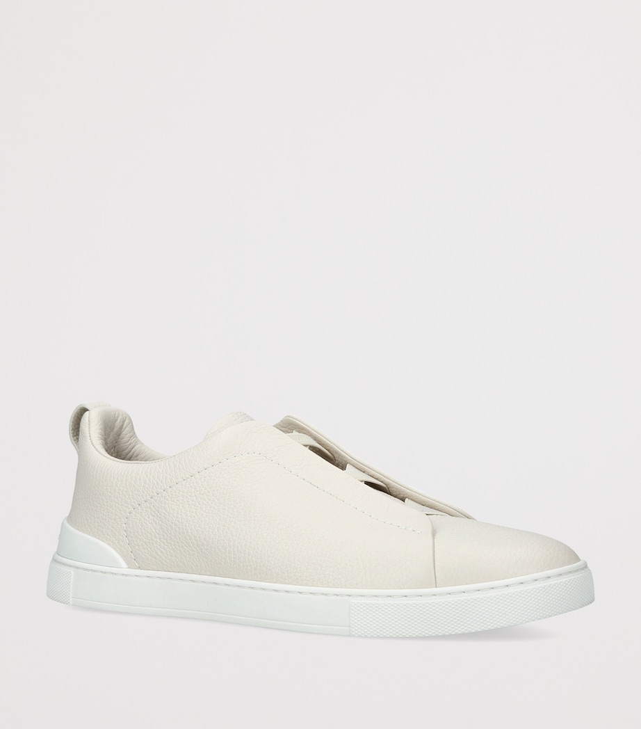 Zegna Leather Triple Stitch Sneakers Bone Image 2