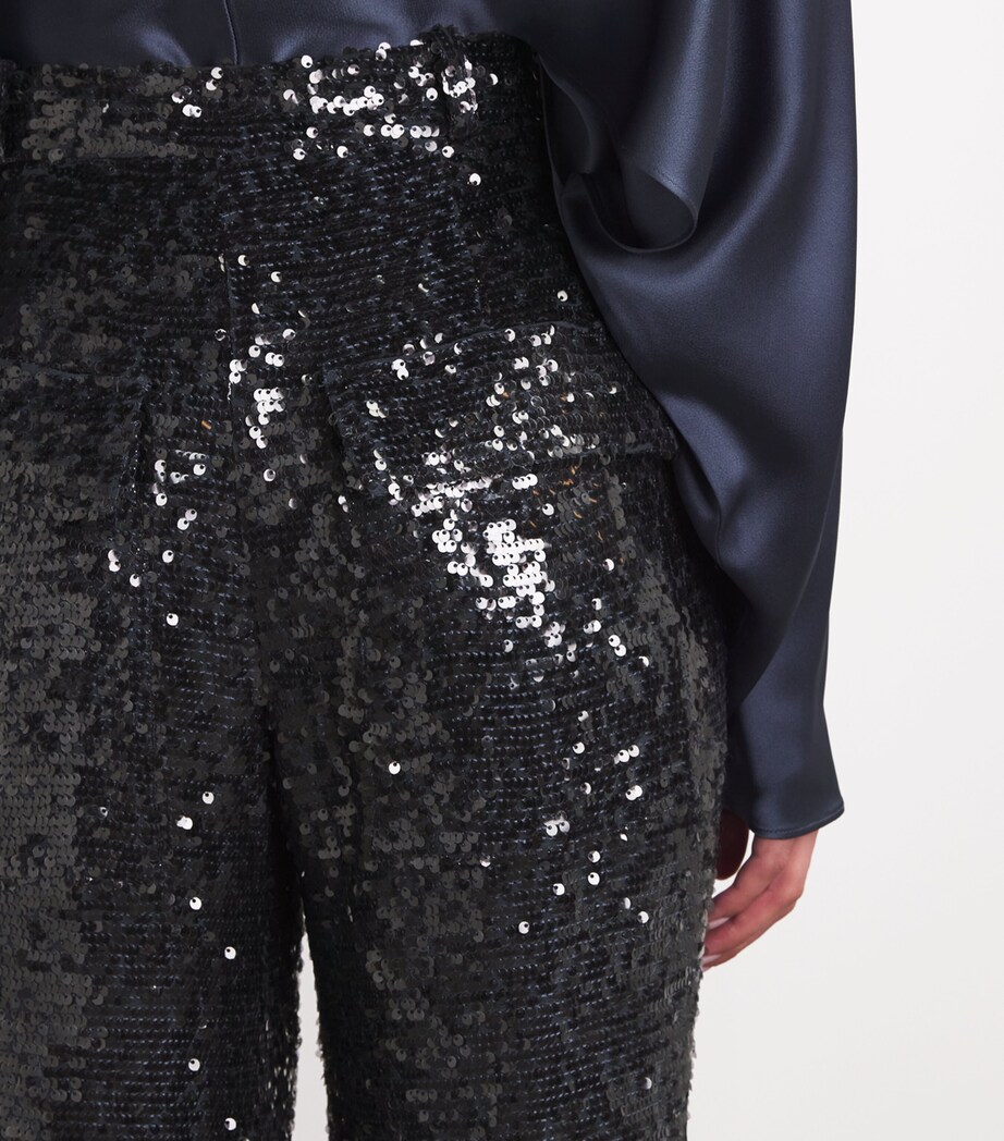 Sequin Pleated Tapered Trousers 418 MARINE Image 6