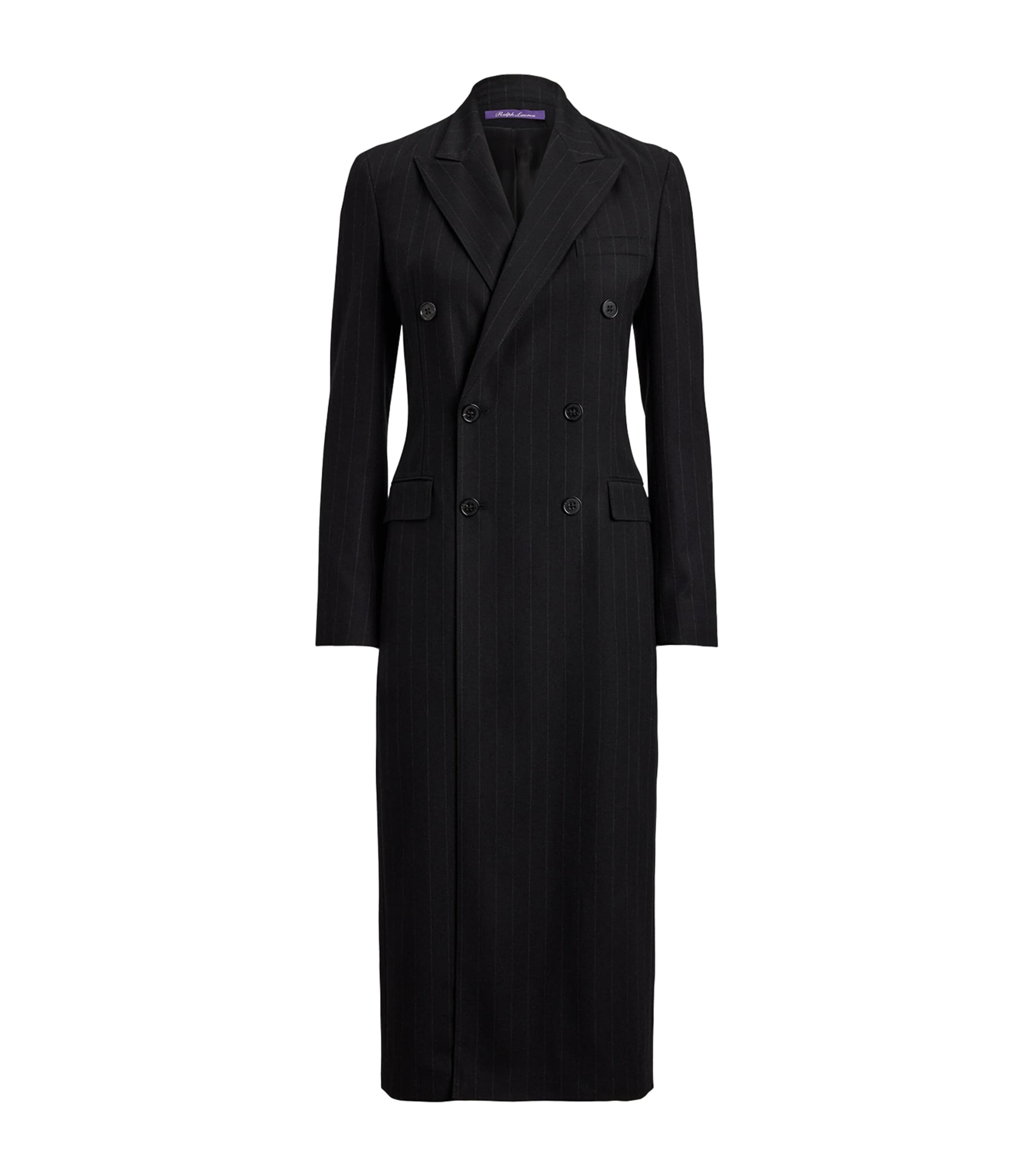Ralph Lauren Pinstripe Double-breasted Midi Dress In Black