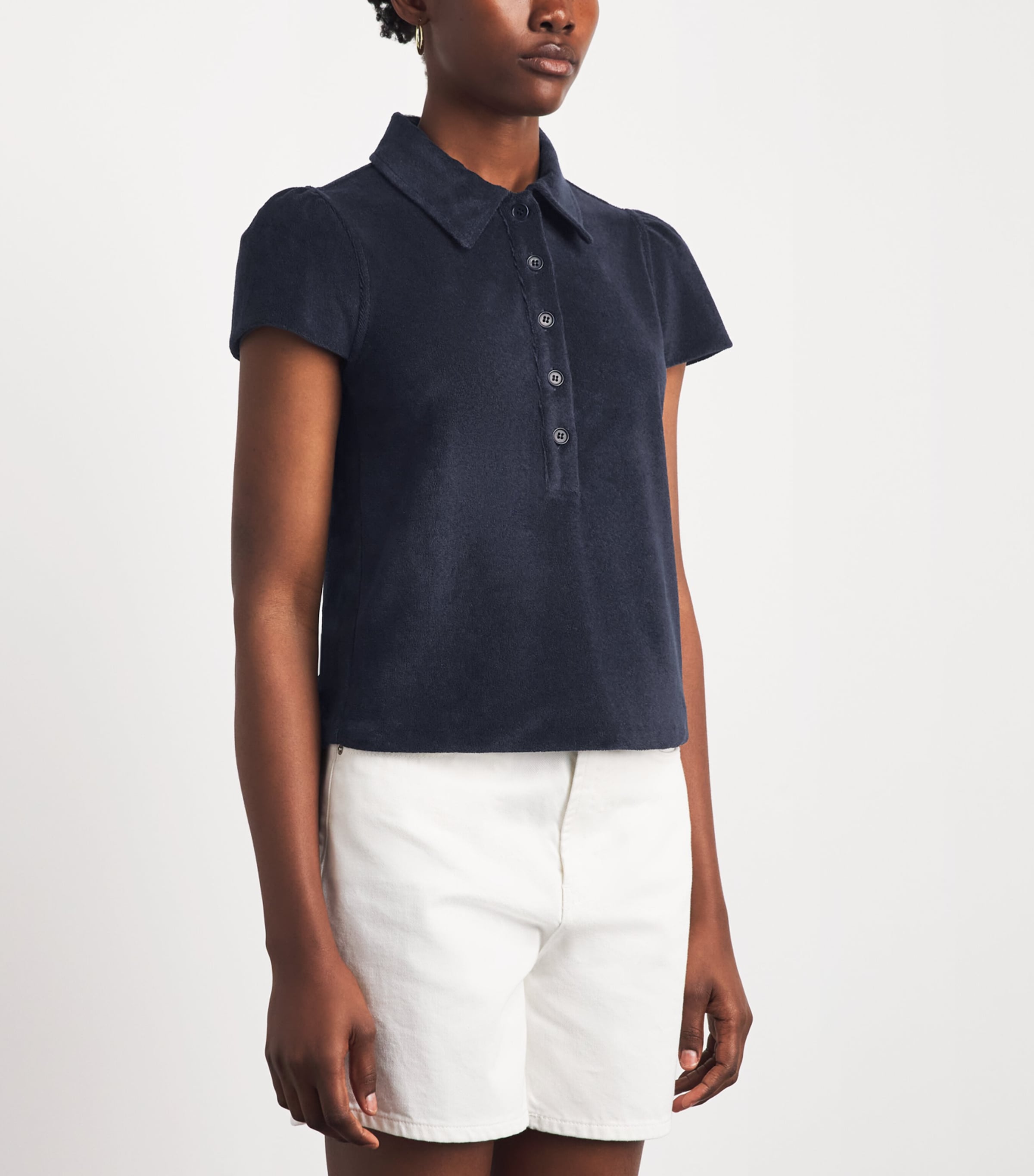 ME+EM Womens Terry Polo Shirt Navy Image 4