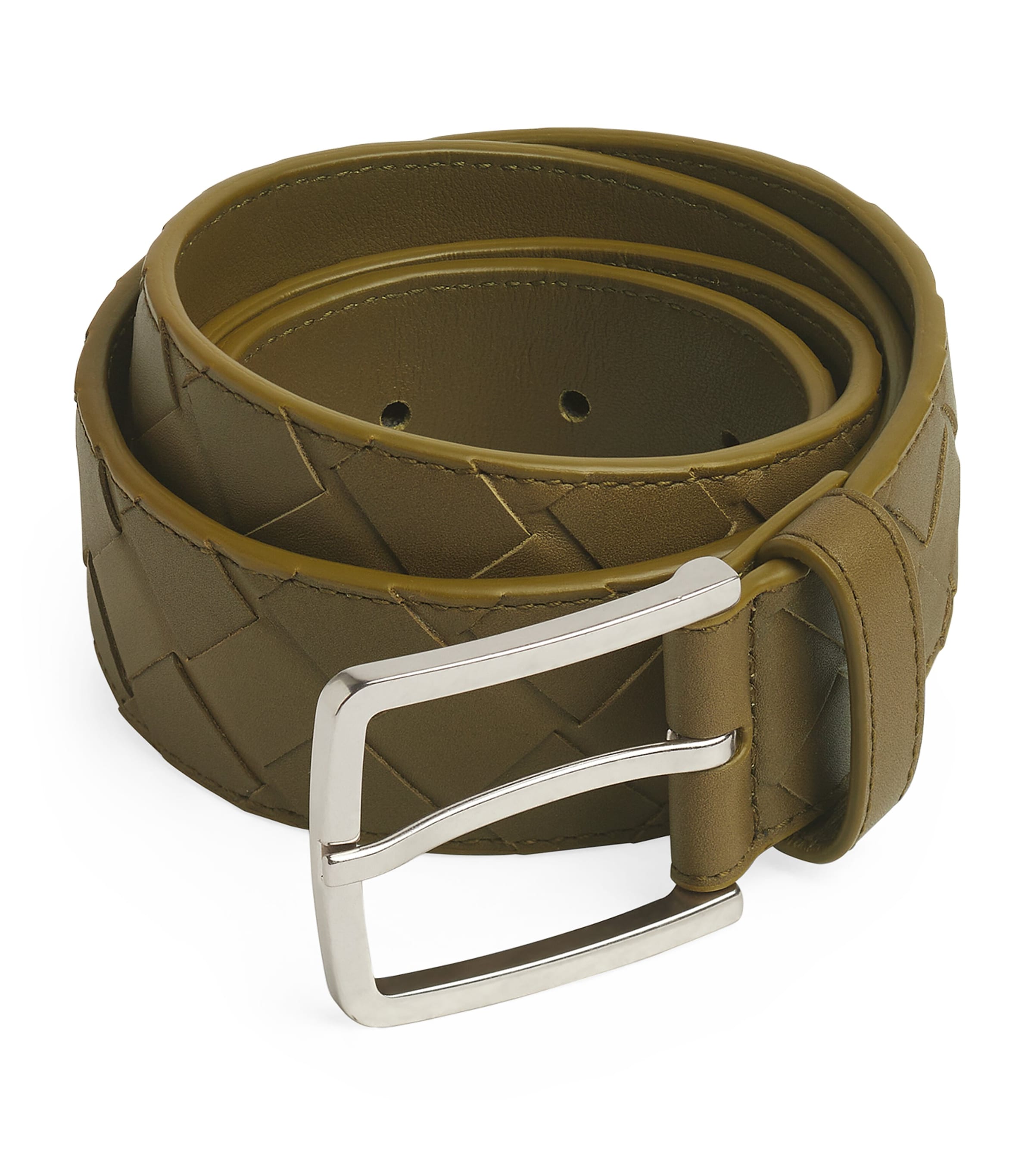 Bottega Veneta Leather Intrecciato Belt In Green