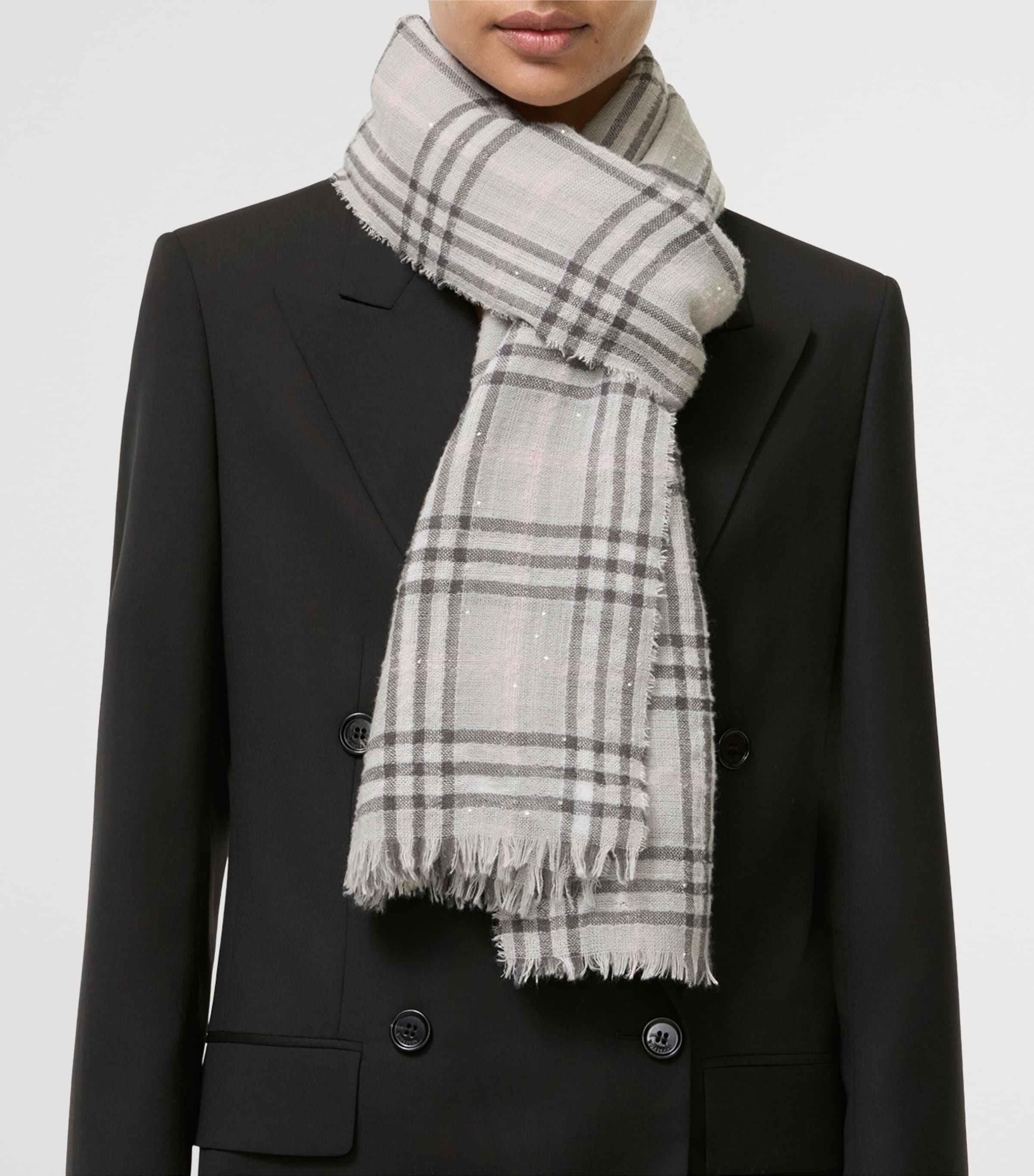 Burberry Wool-Silk Sequin Check Scarf Mitten Grey Image 2