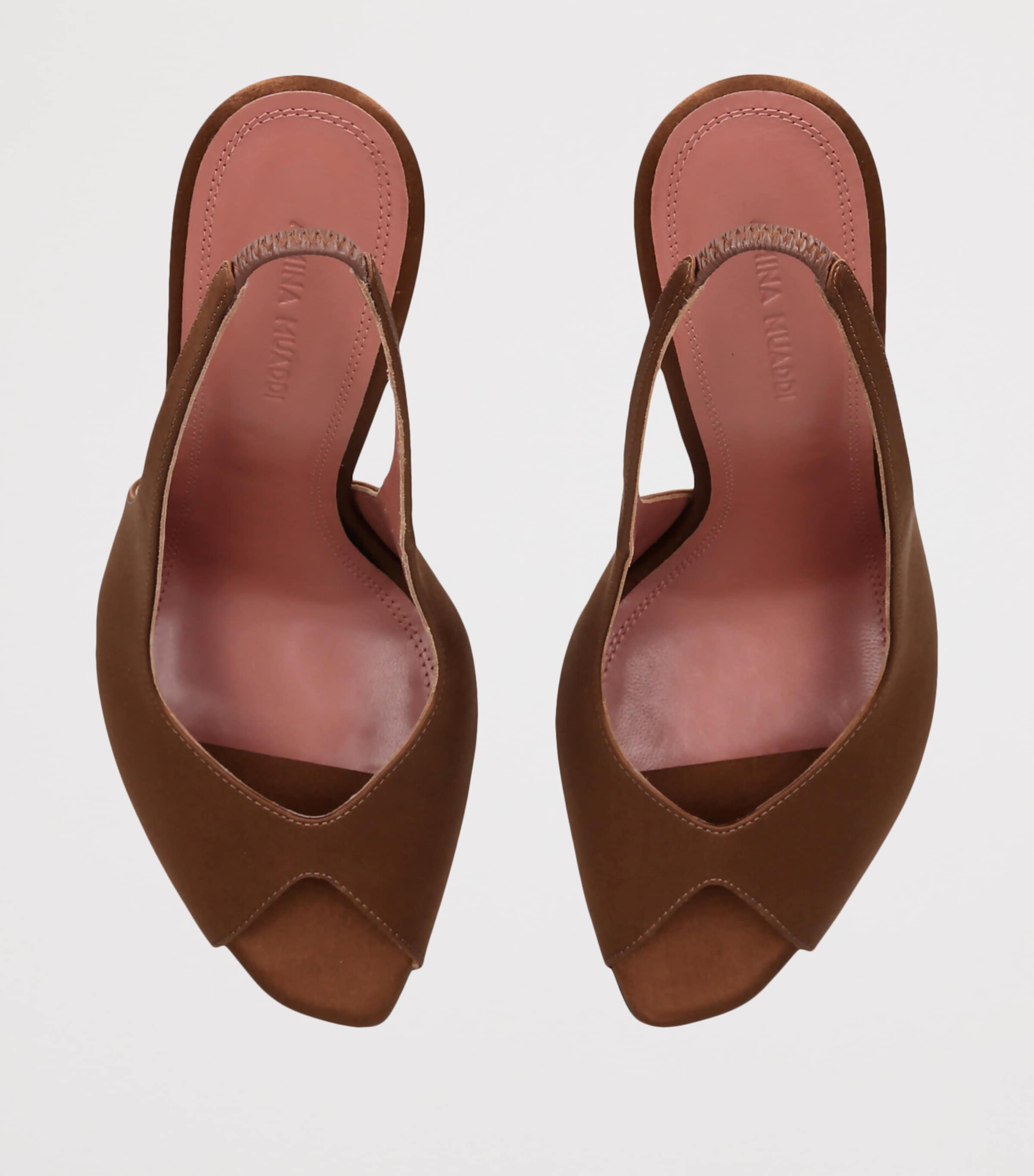 Amina Muaddi Satin Kristina Slingback Sandals 105 Brown Image 2