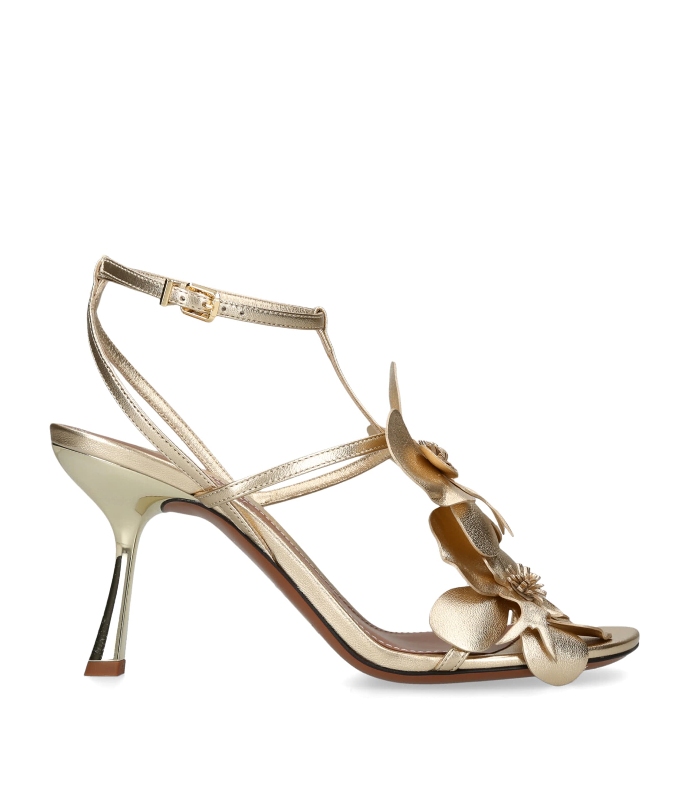 Zimmermann Metallic Leather Orchid Heeled Sandals 85 Gold Image 1