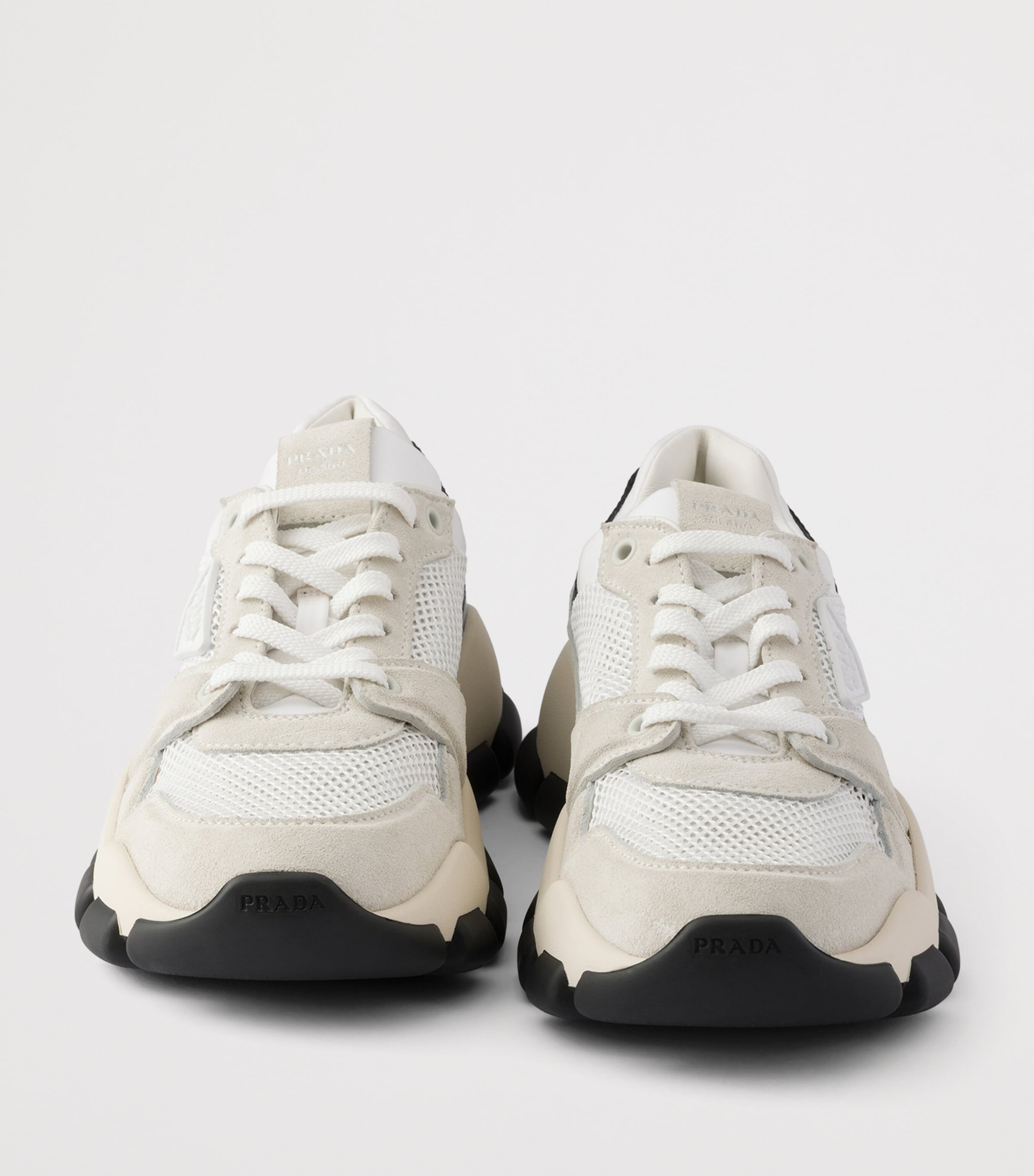 Prada Mesh Fabric and Suede Sneakers White Image 5