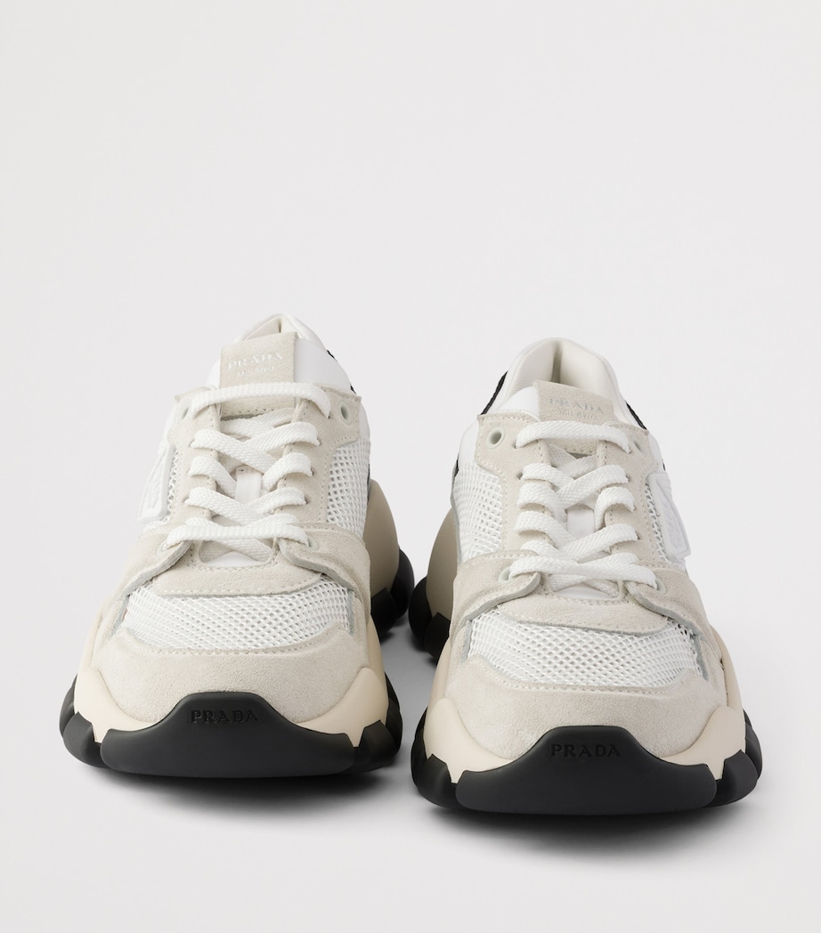 Prada Mesh Fabric and Suede Sneakers White Image 5