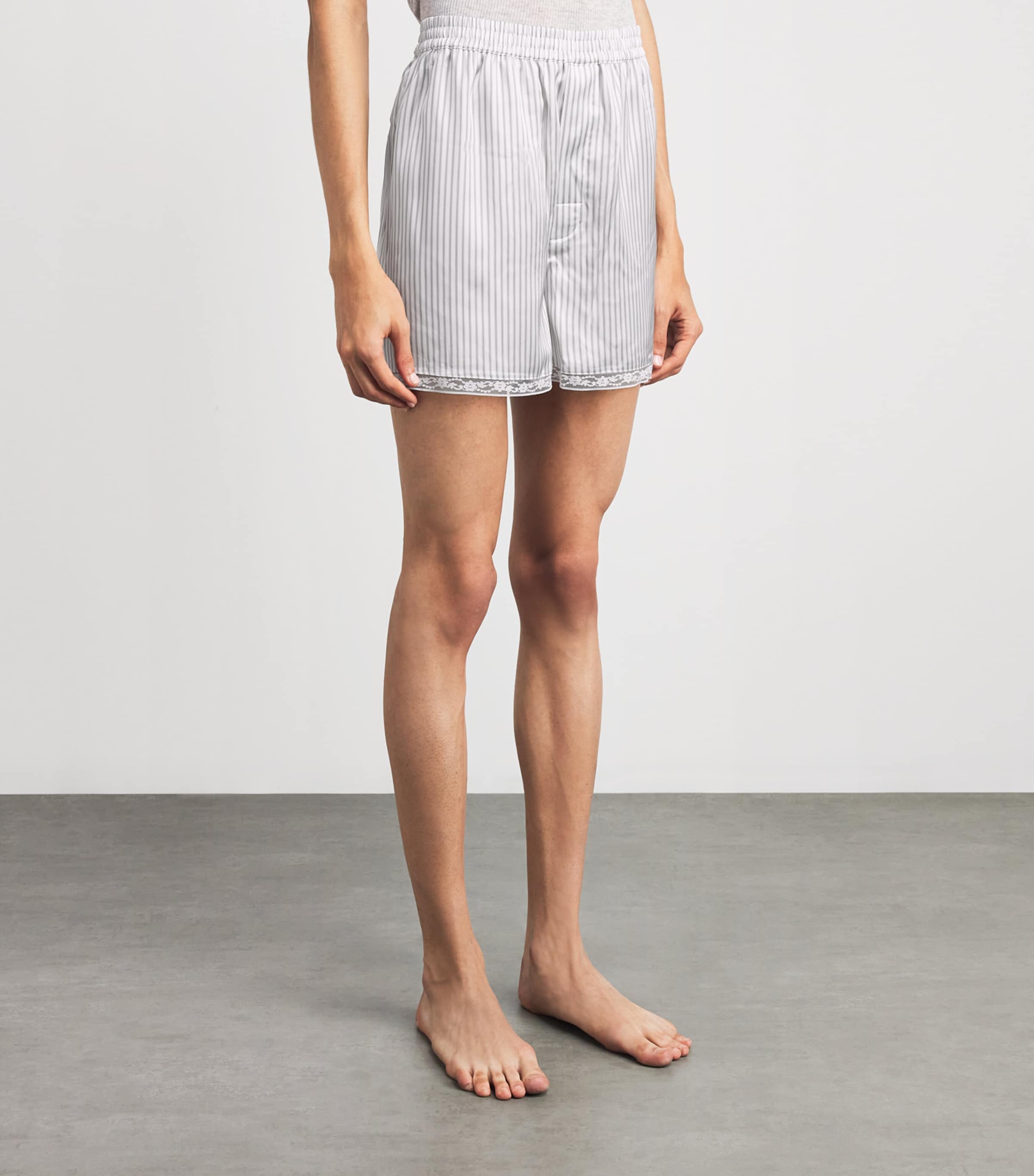 Skims Womens Woven Shine Boxer Shorts Slvr Trpl Pinstripe Image 4